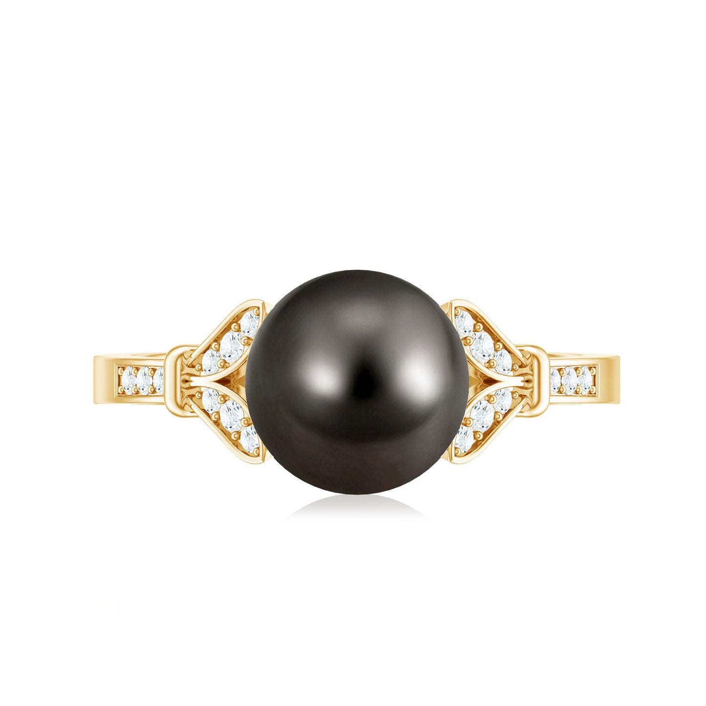 Tahitian Pearl and Diamond Engagement Ring with Split Shank