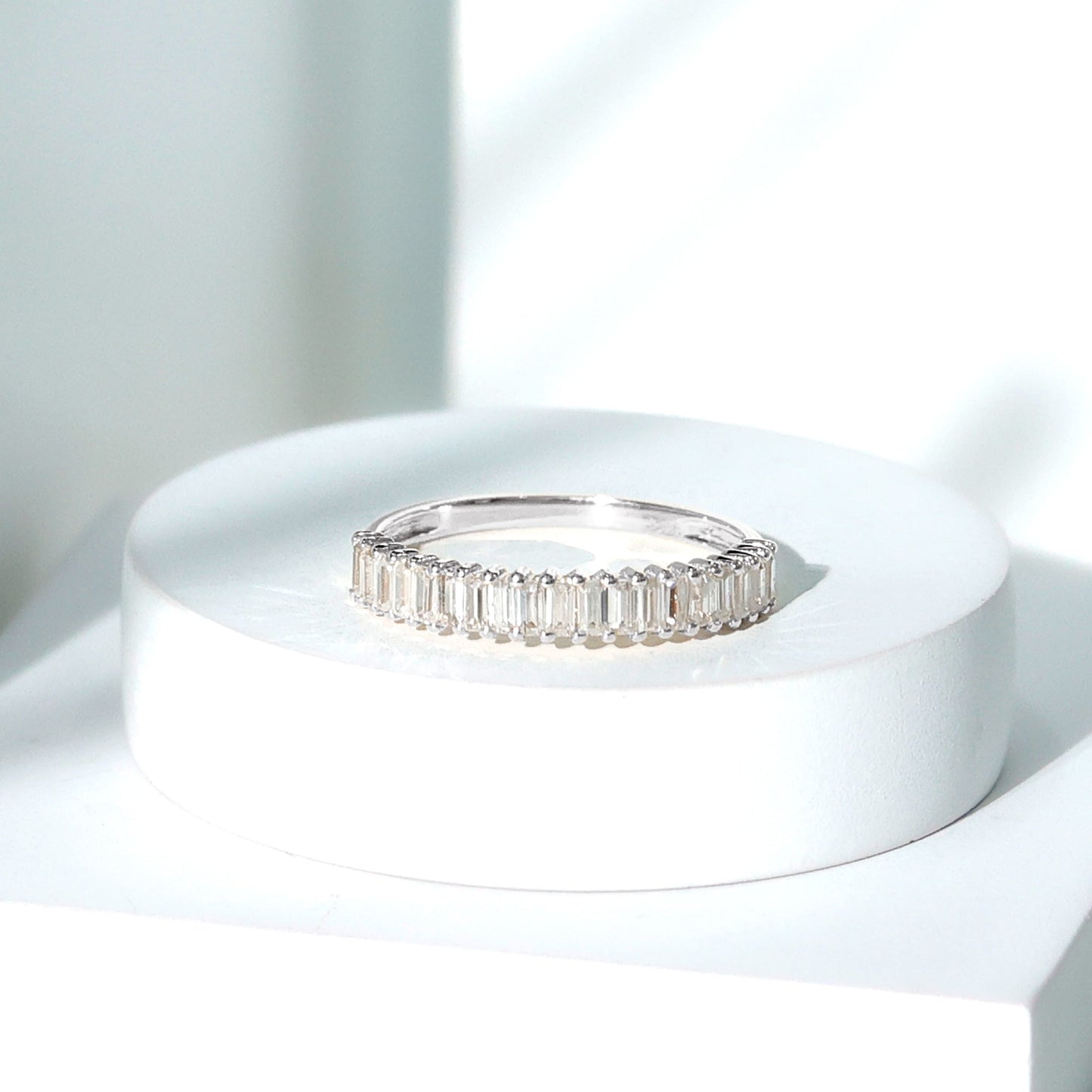 Certified Baguette Cut Moissanite Half Eternity Band Ring