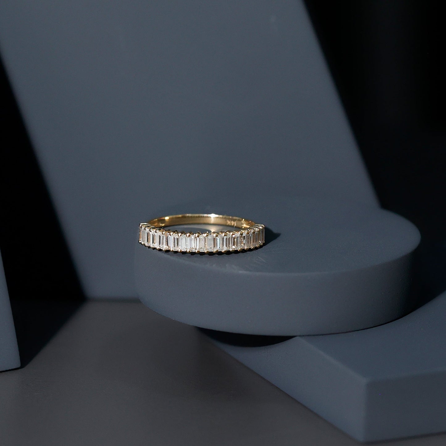 Certified Baguette Cut Moissanite Half Eternity Band Ring