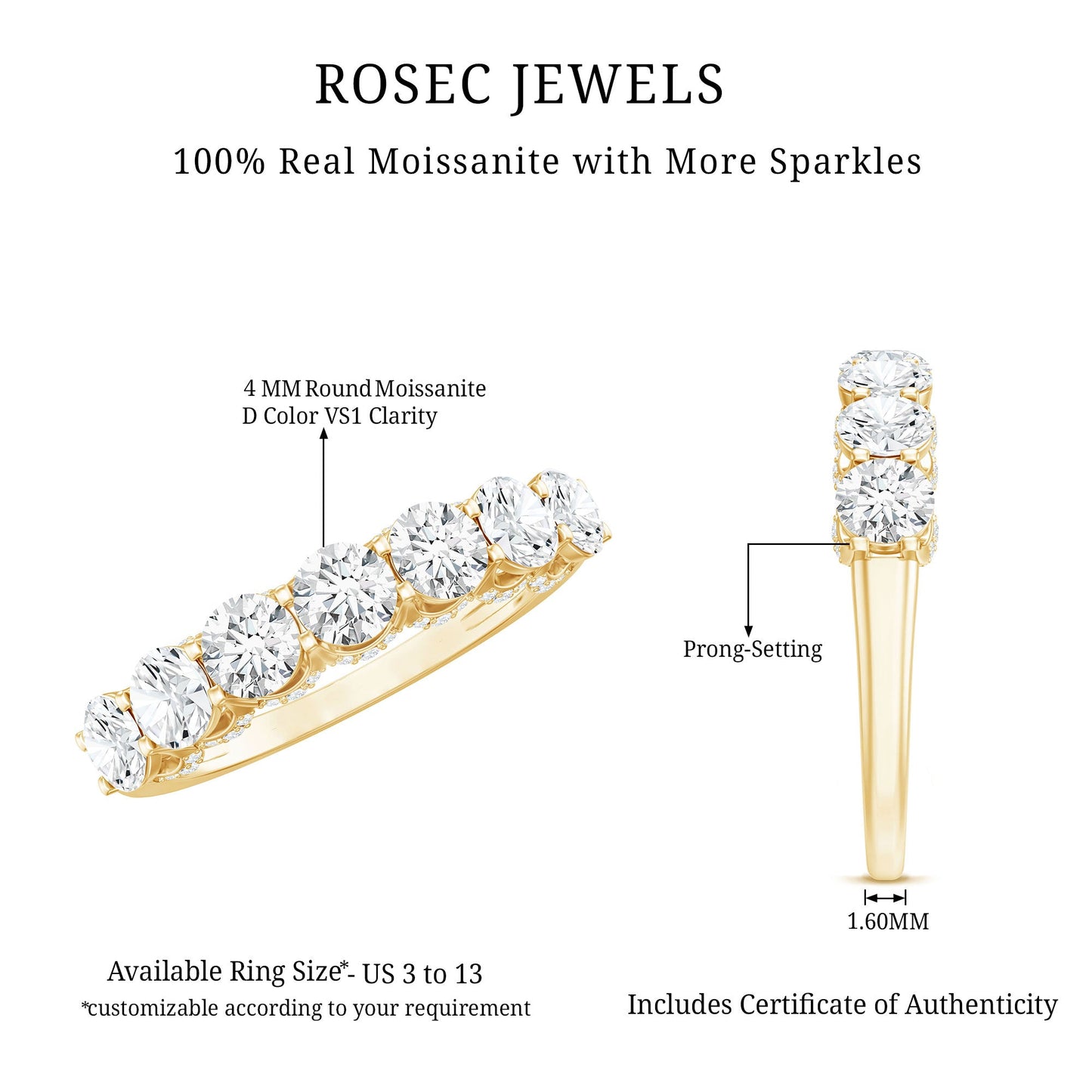Shared Prong Set Round Moissanite Designer Wedding Band