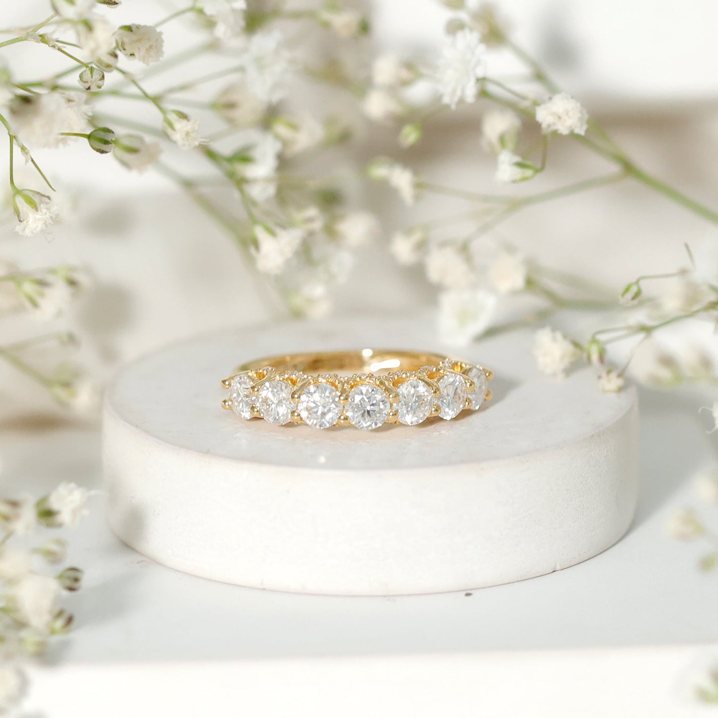 Shared Prong Set Round Moissanite Designer Wedding Band