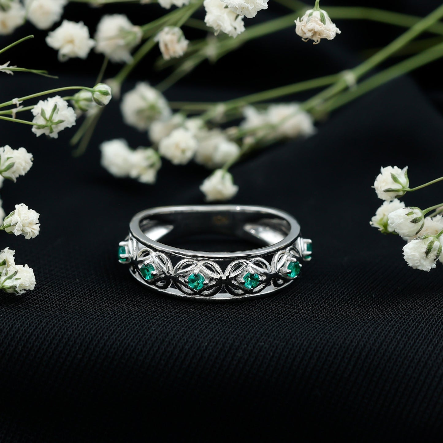 Lab Created Emerald Vintage Inspired Eternity Band