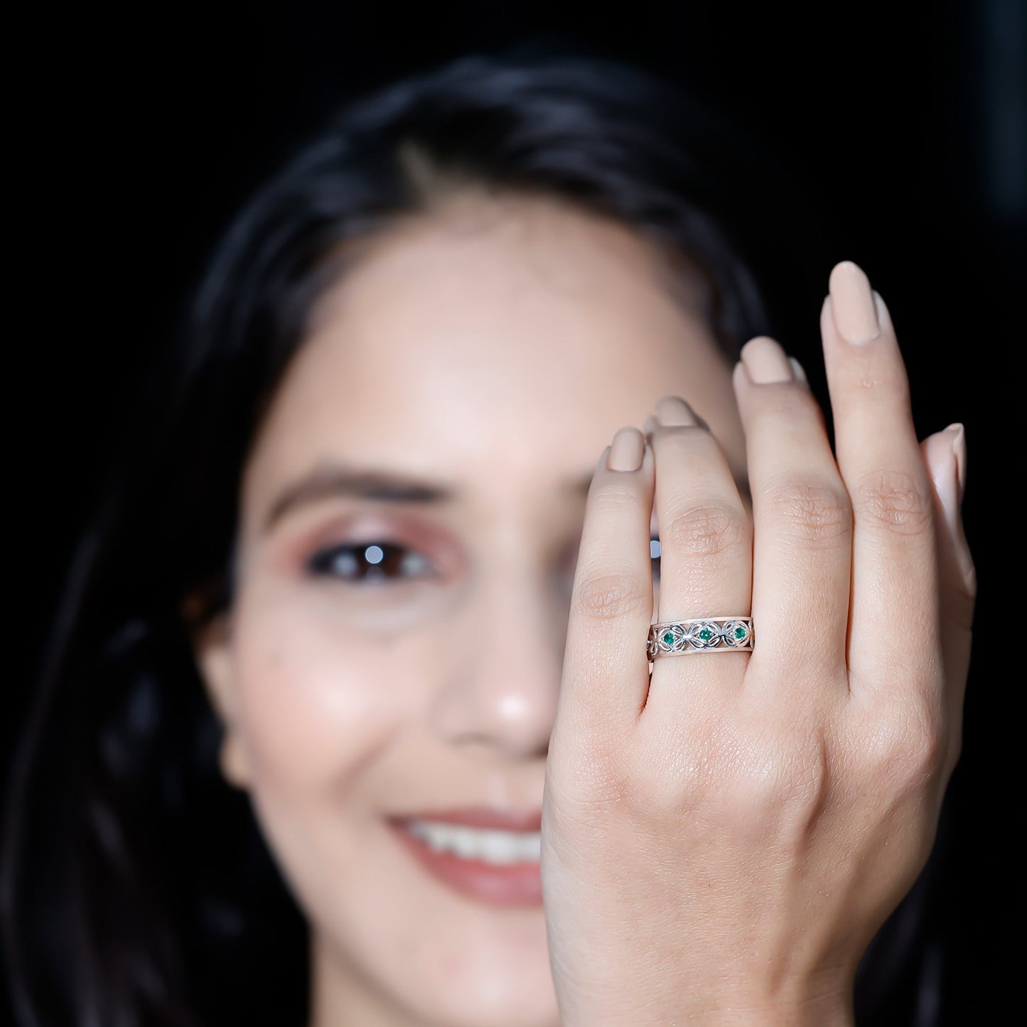 Lab Created Emerald Vintage Inspired Eternity Band