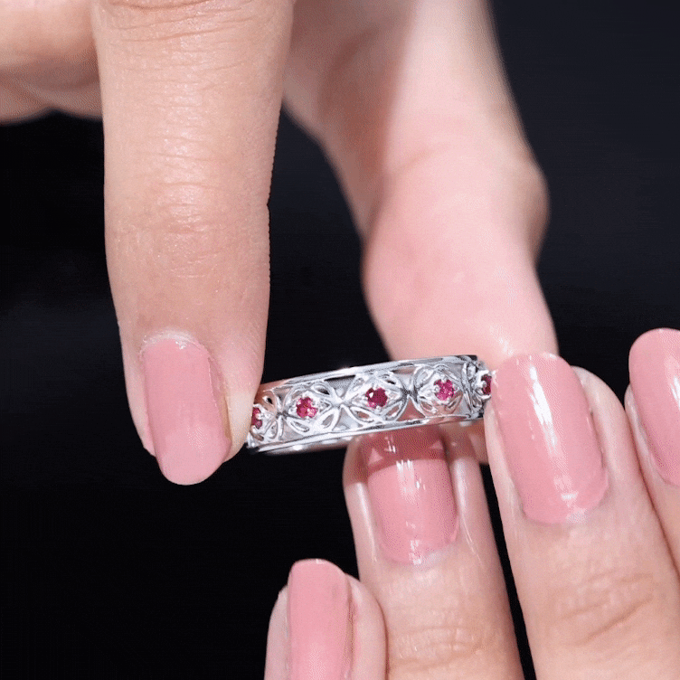 Vintage Style Lab Created Ruby Celtic Wedding Band with Certificate