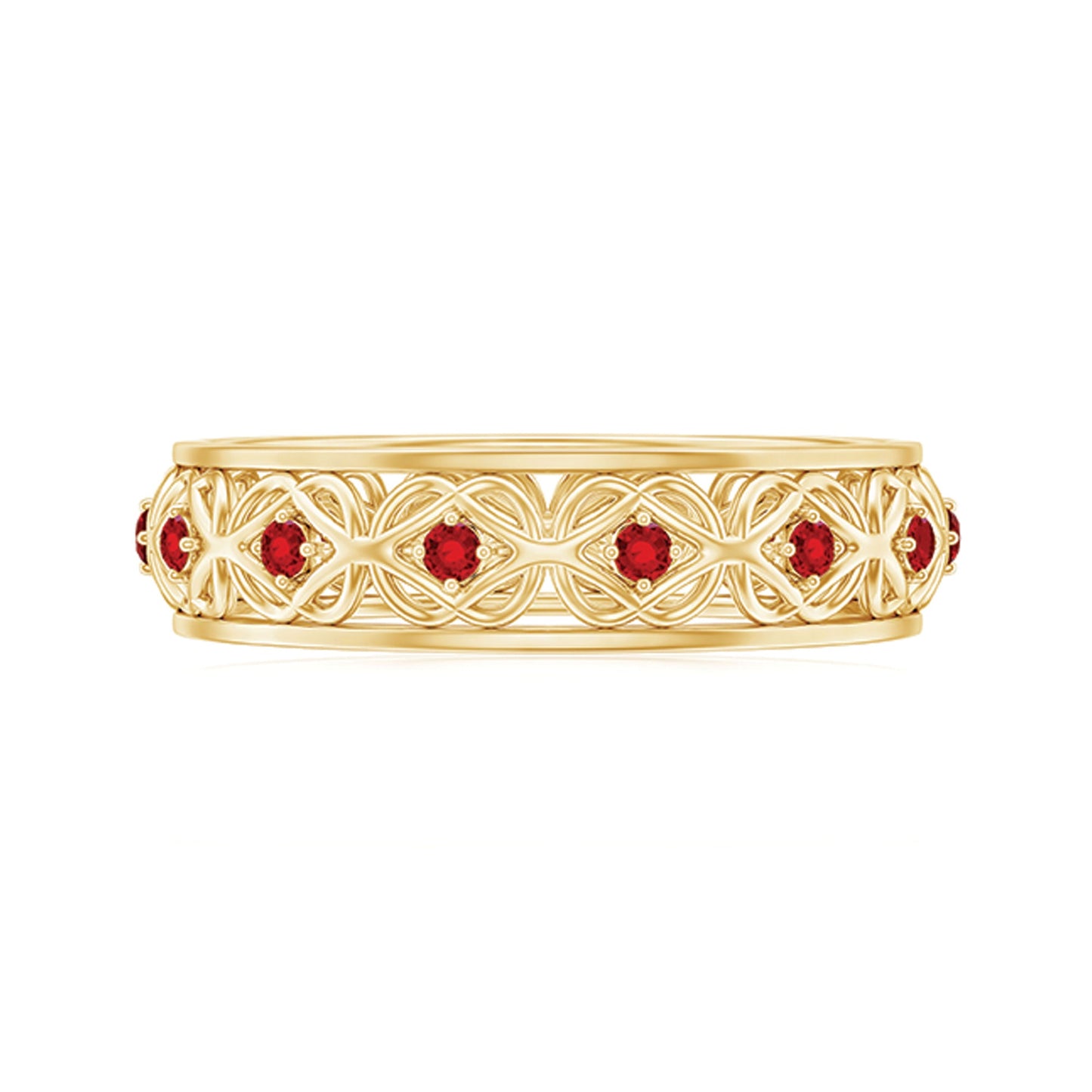 Vintage Style Lab Created Ruby Celtic Wedding Band with Certificate