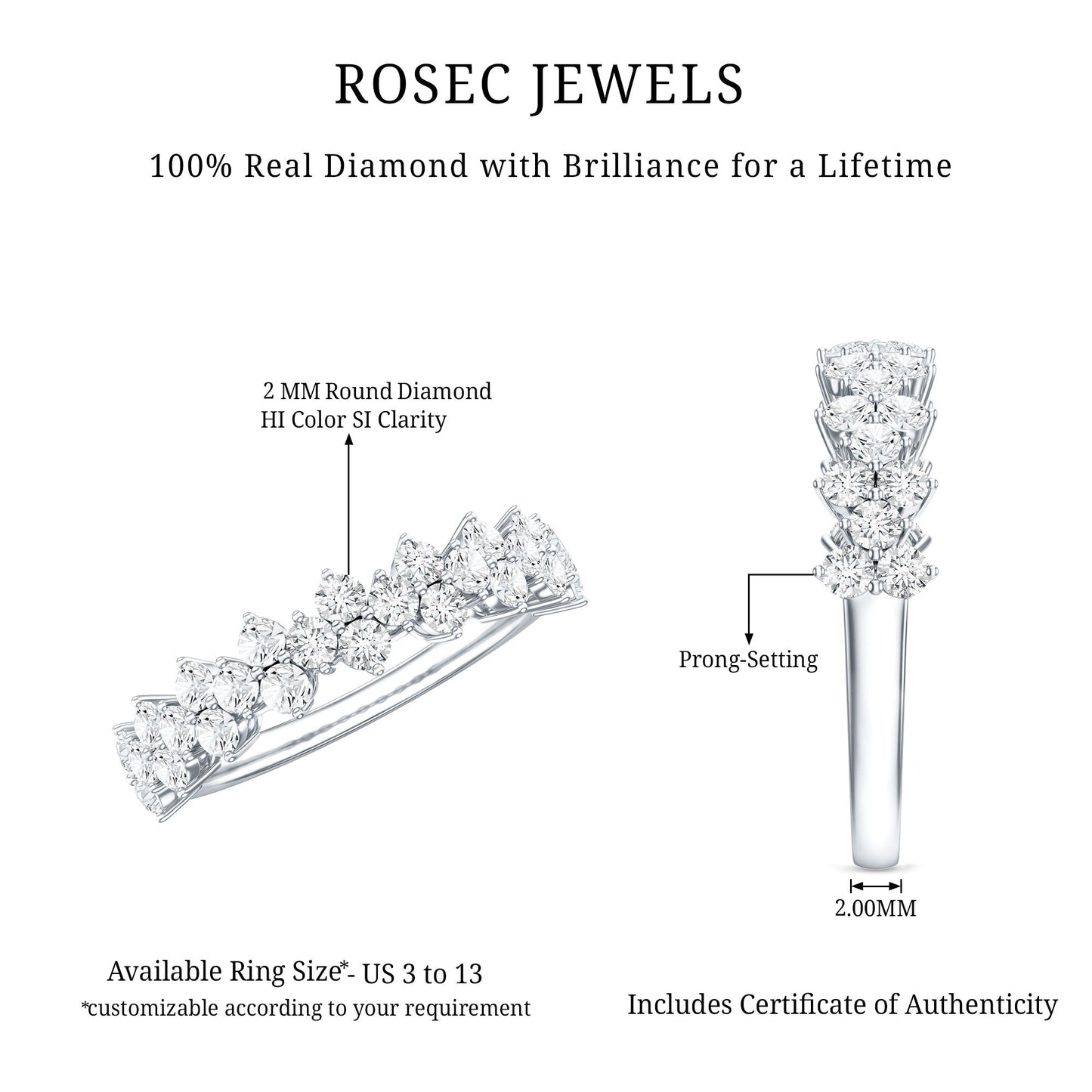 Natural Diamond Half Eternity Wedding Band with Certificate