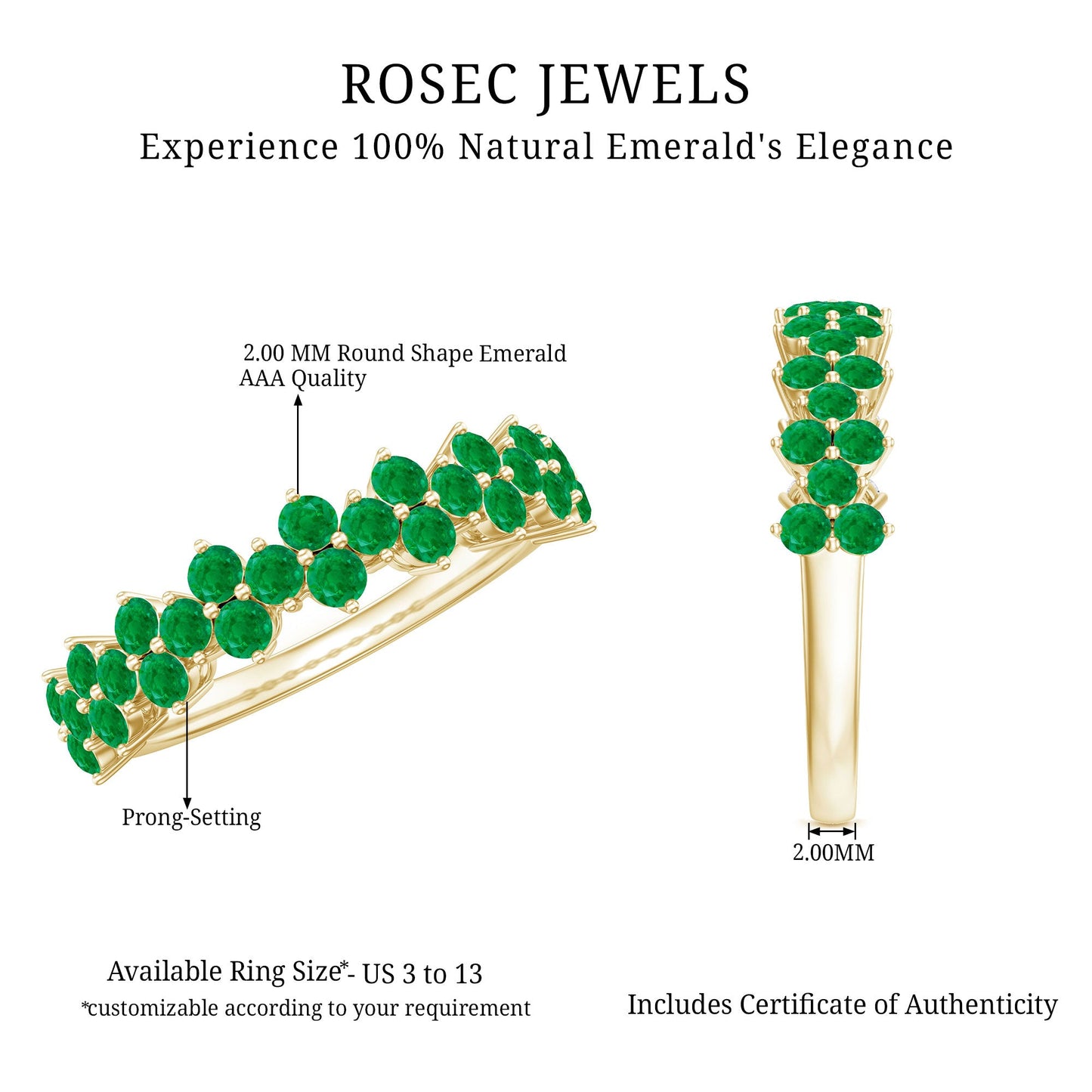 Certified Real Emerald Half Eternity Anniversary Ring