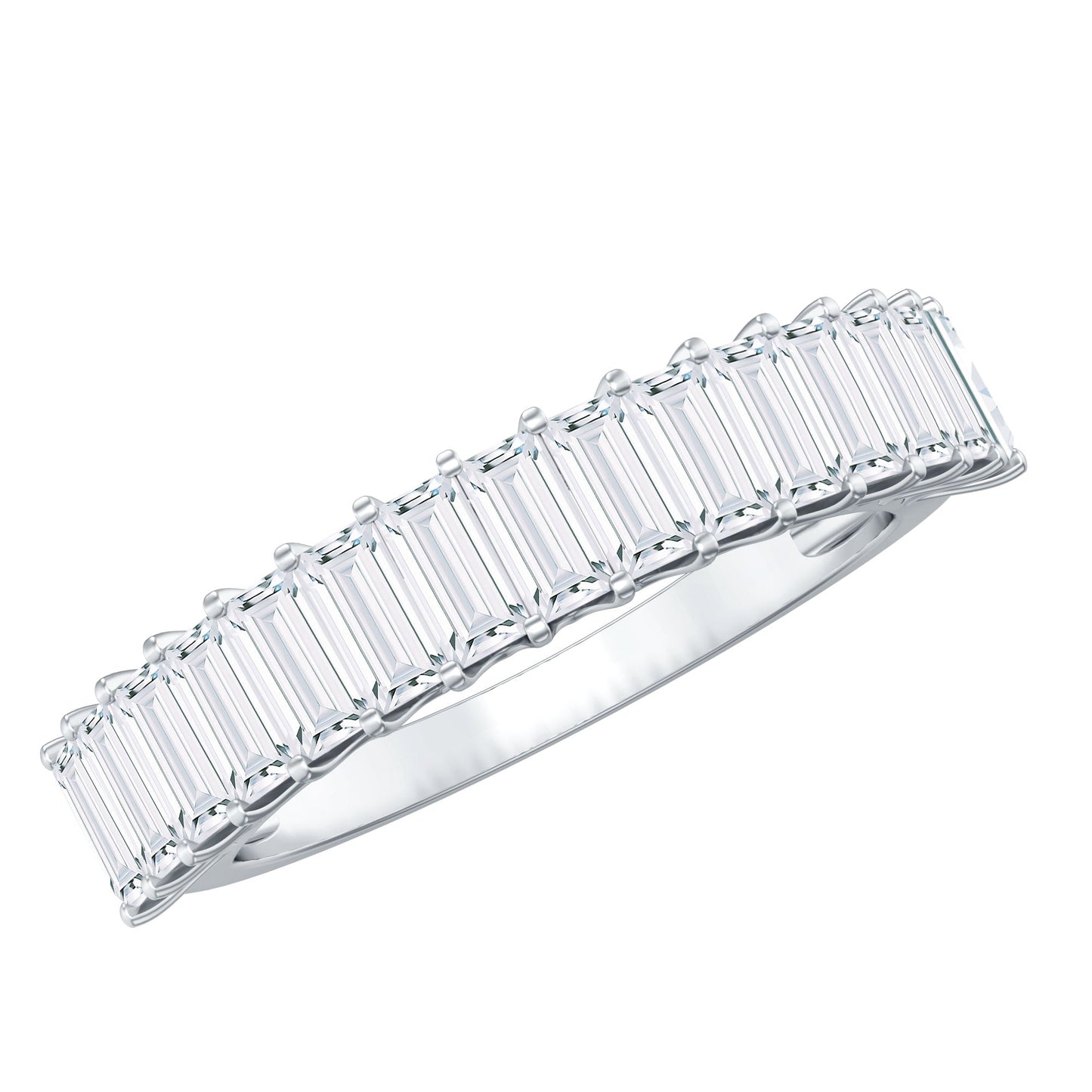 Baguette Cut Certified Moissanite Half Eternity Band Ring