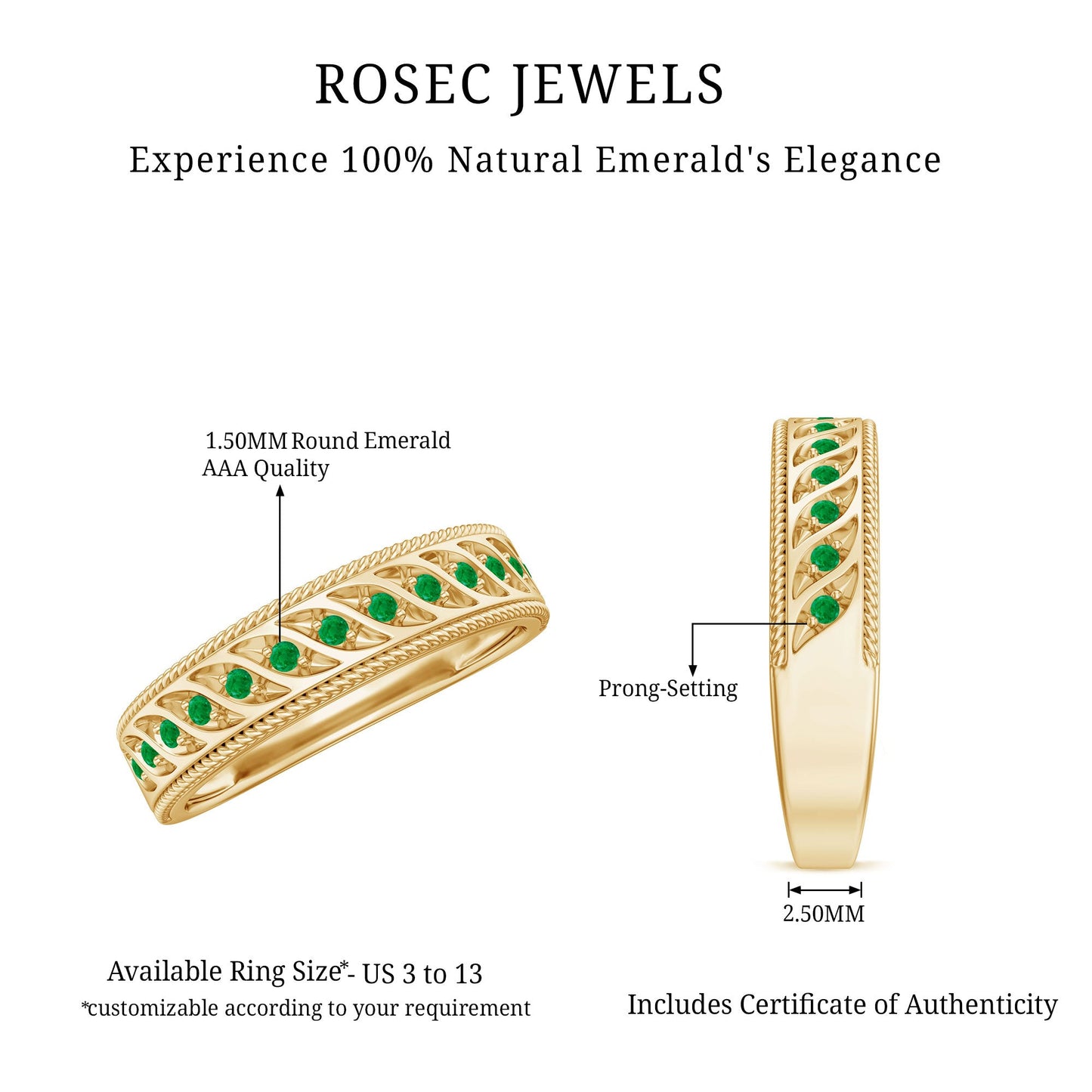 Genuine Emerald Vintage Inspired Eternity Band