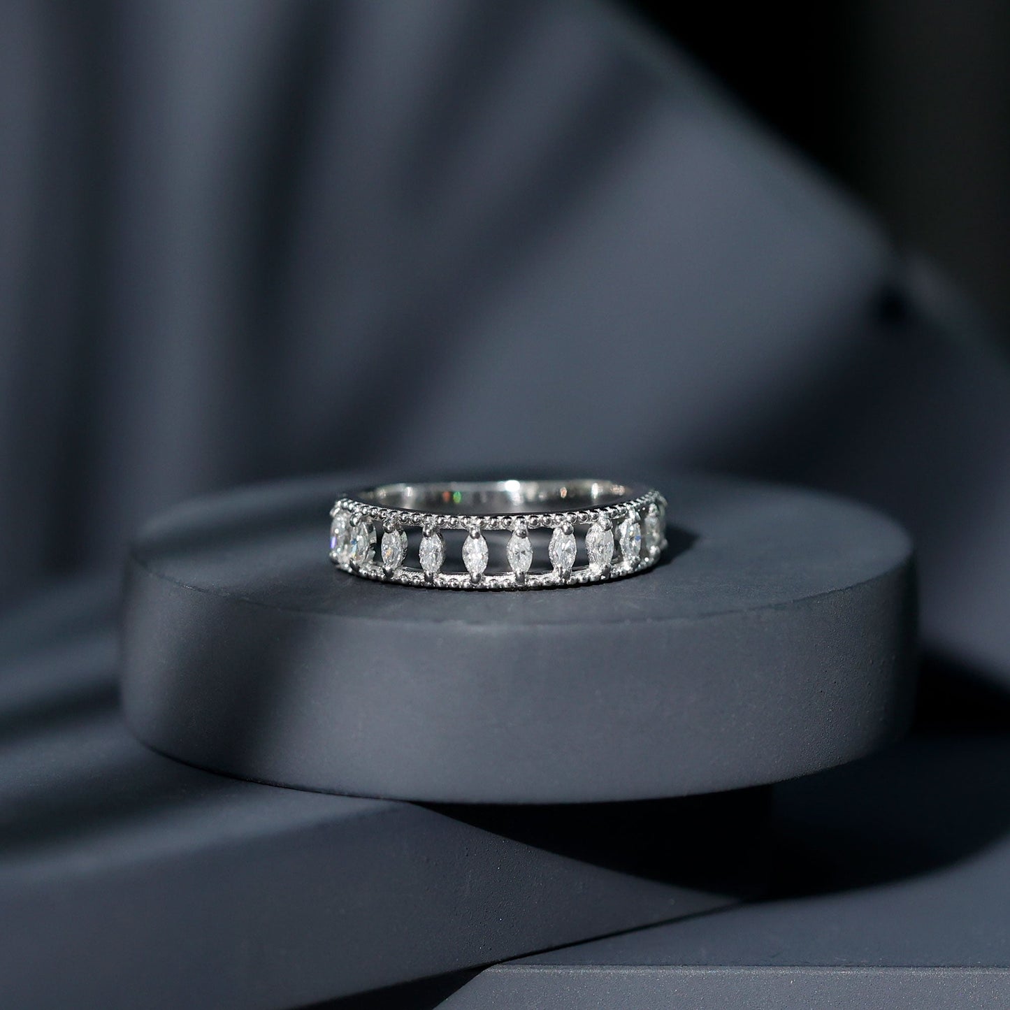Marquise Moissanite Half Eternity Band Ring