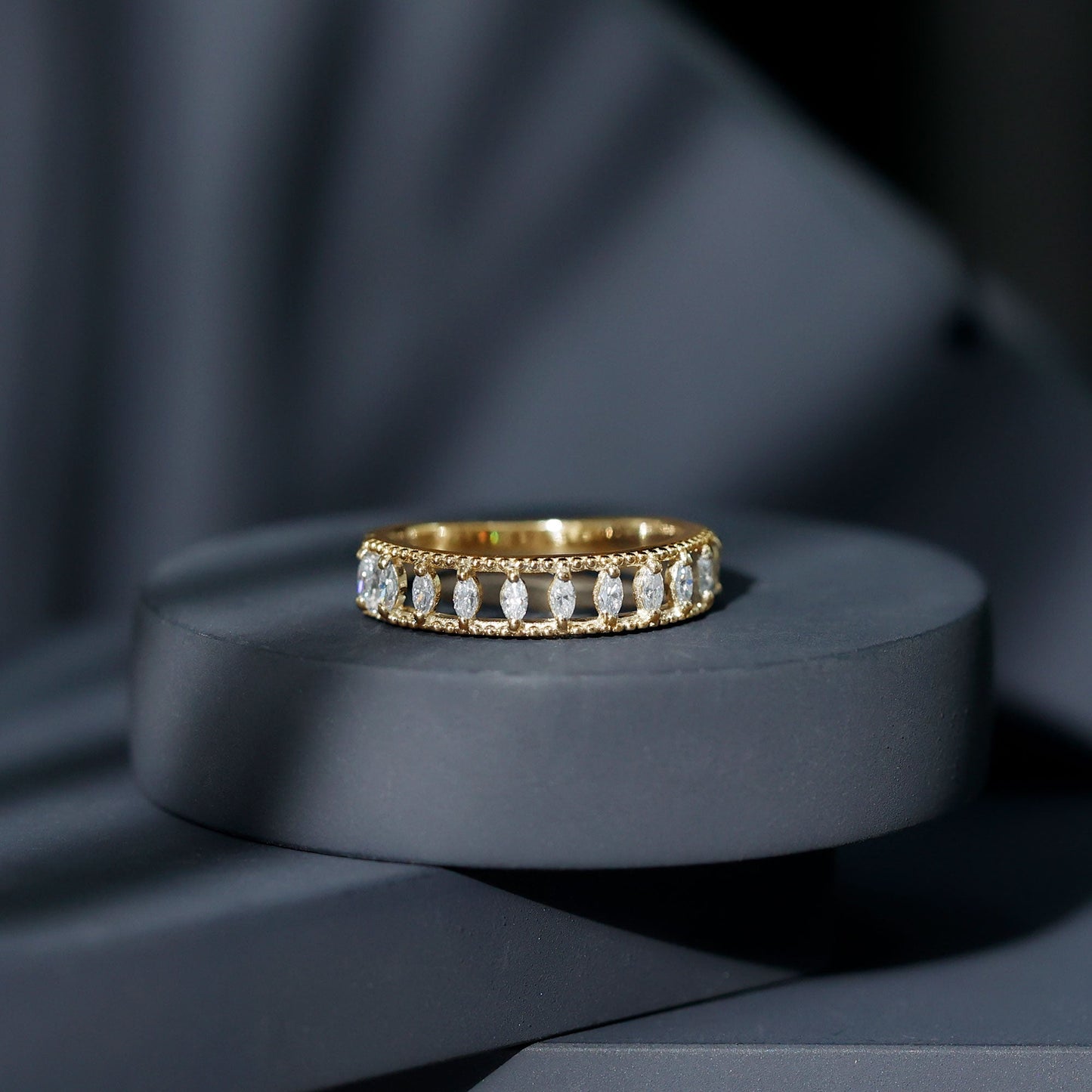 Marquise Moissanite Half Eternity Band Ring