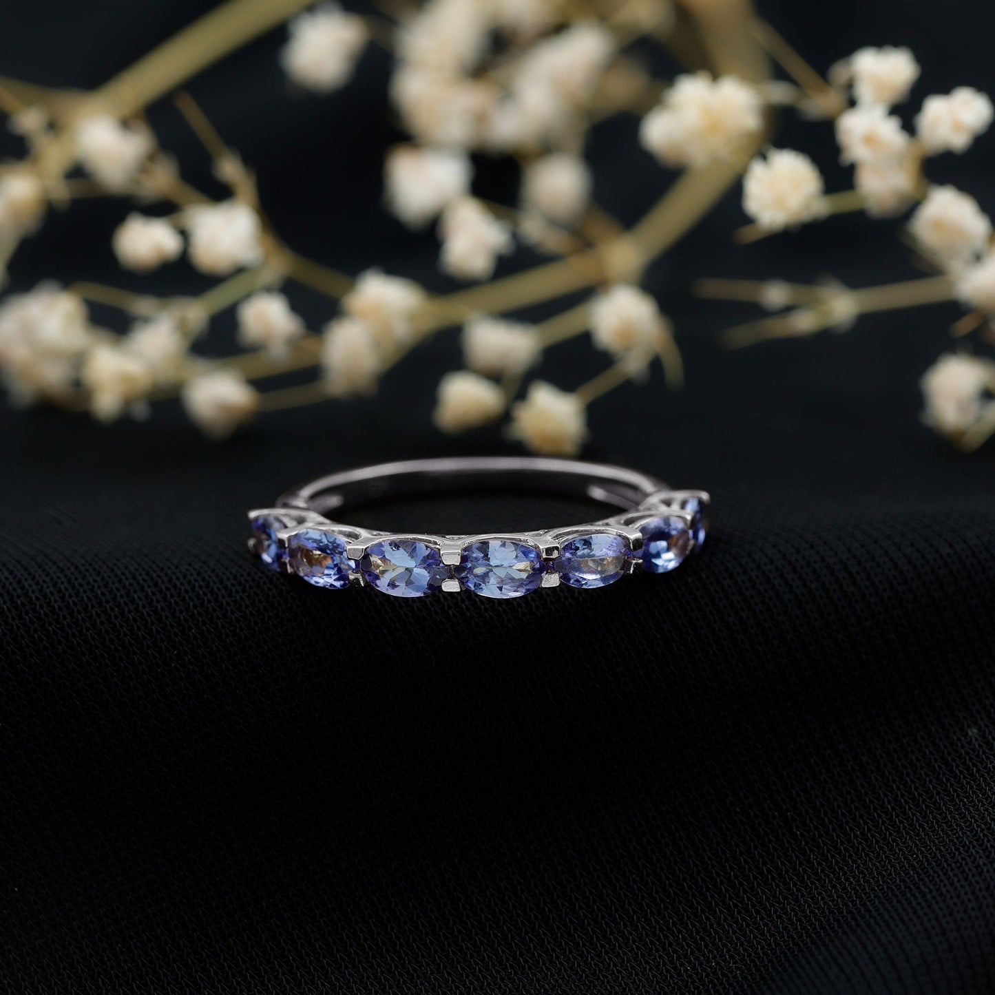 Oval Shape Tanzanite East West Eternity Band Ring
