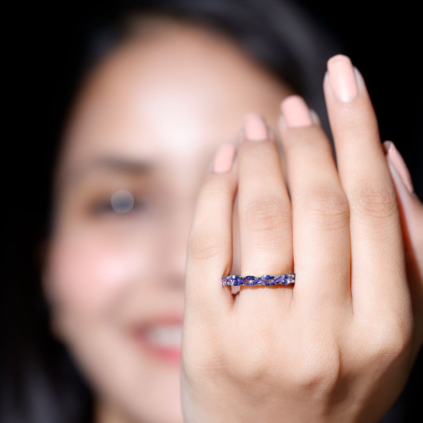 Oval Shape Tanzanite East West Eternity Band Ring