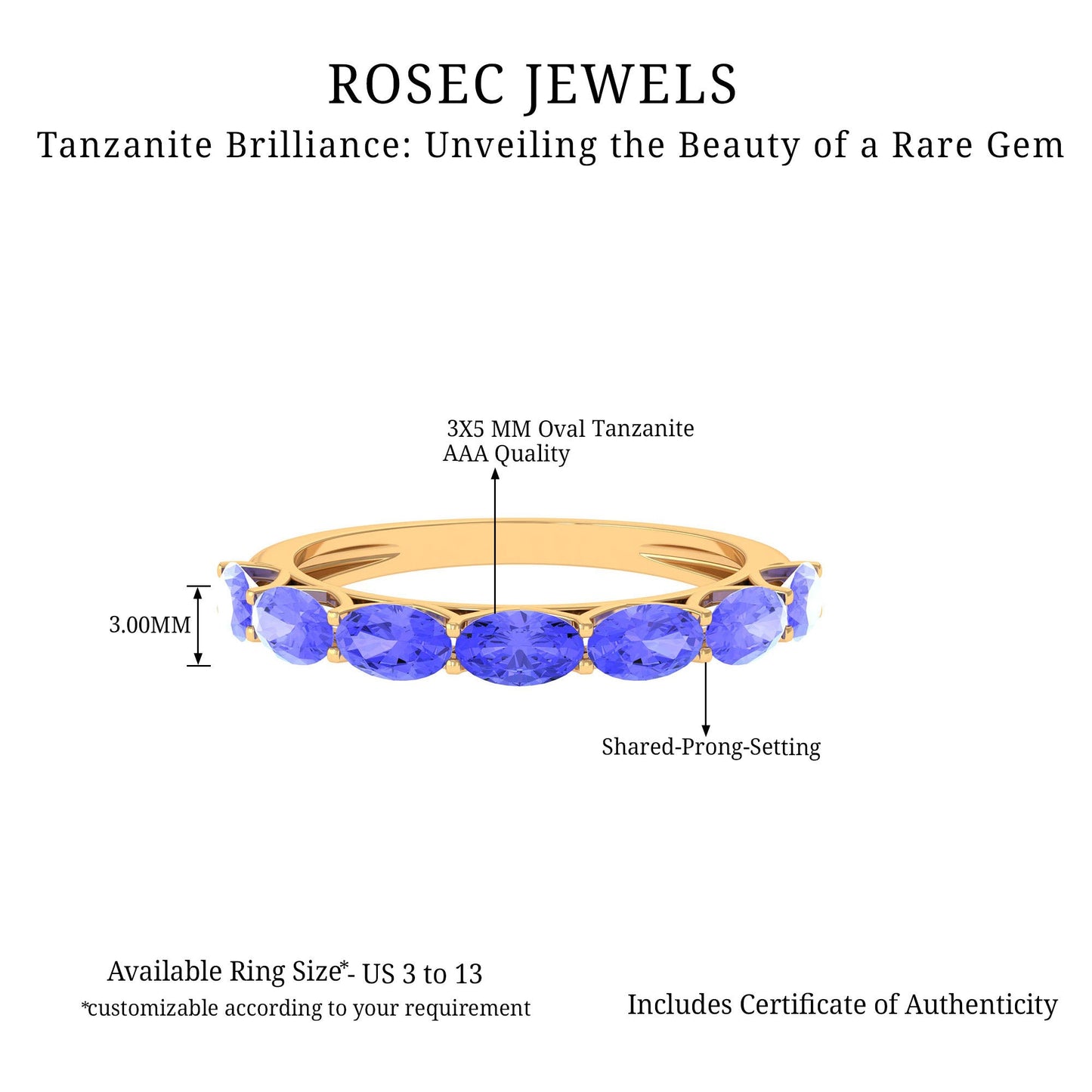 Oval Shape Tanzanite East West Eternity Band Ring