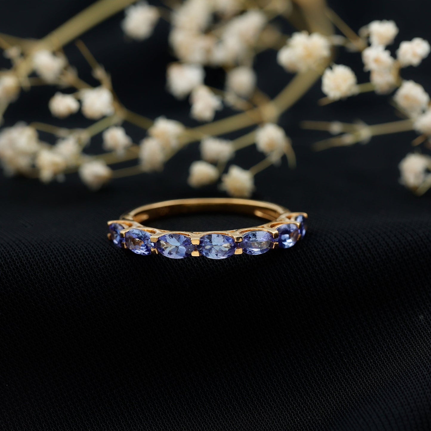 Oval Shape Tanzanite East West Eternity Band Ring