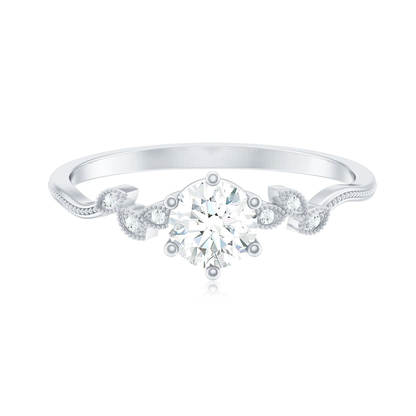 Certified Moissanite Flower Promise Ring with Beaded Detail