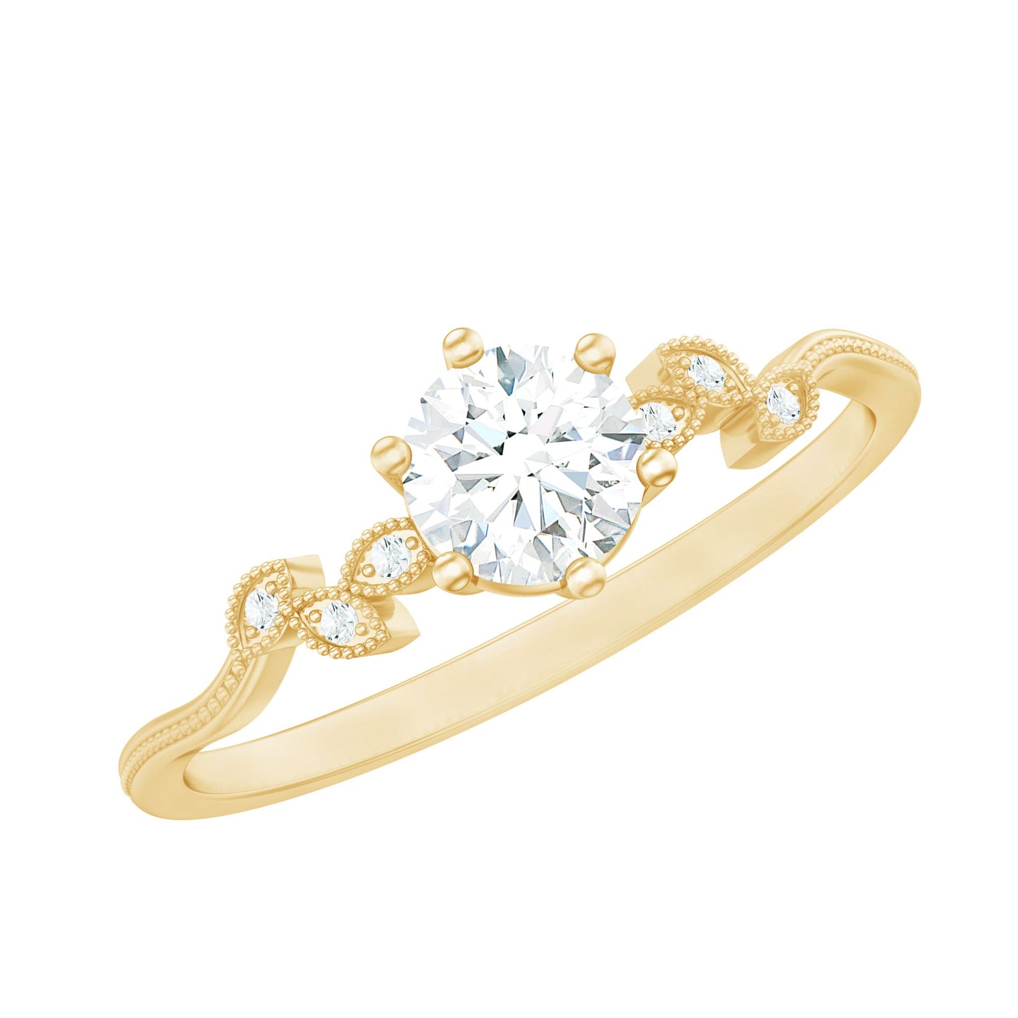 Certified Moissanite Flower Promise Ring with Beaded Detail