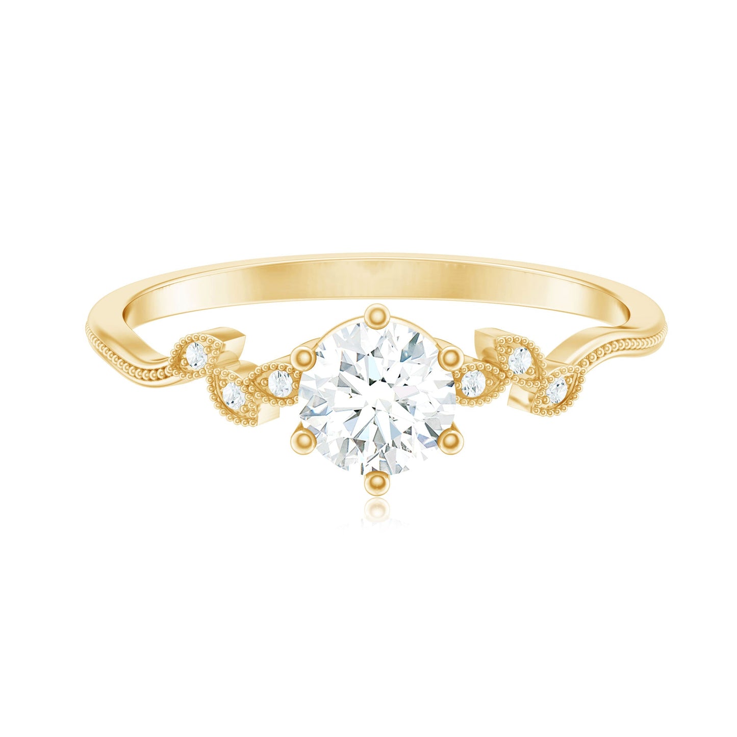 Certified Moissanite Flower Promise Ring with Beaded Detail