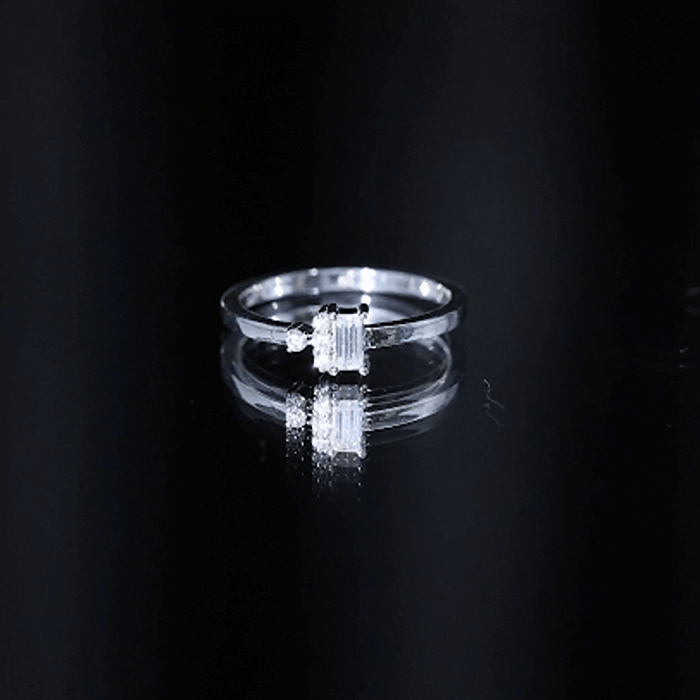 Dainty Promise Ring with Baguette and Round Moissanite