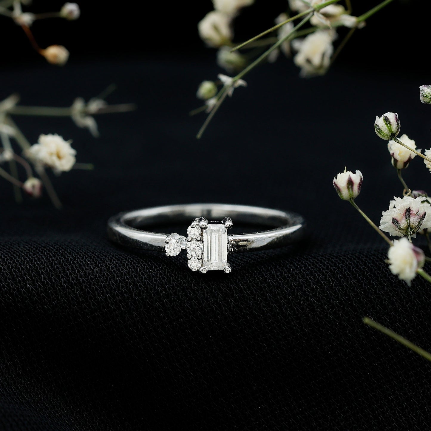 Dainty Promise Ring with Baguette and Round Moissanite