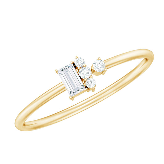 Dainty Promise Ring with Baguette and Round Moissanite