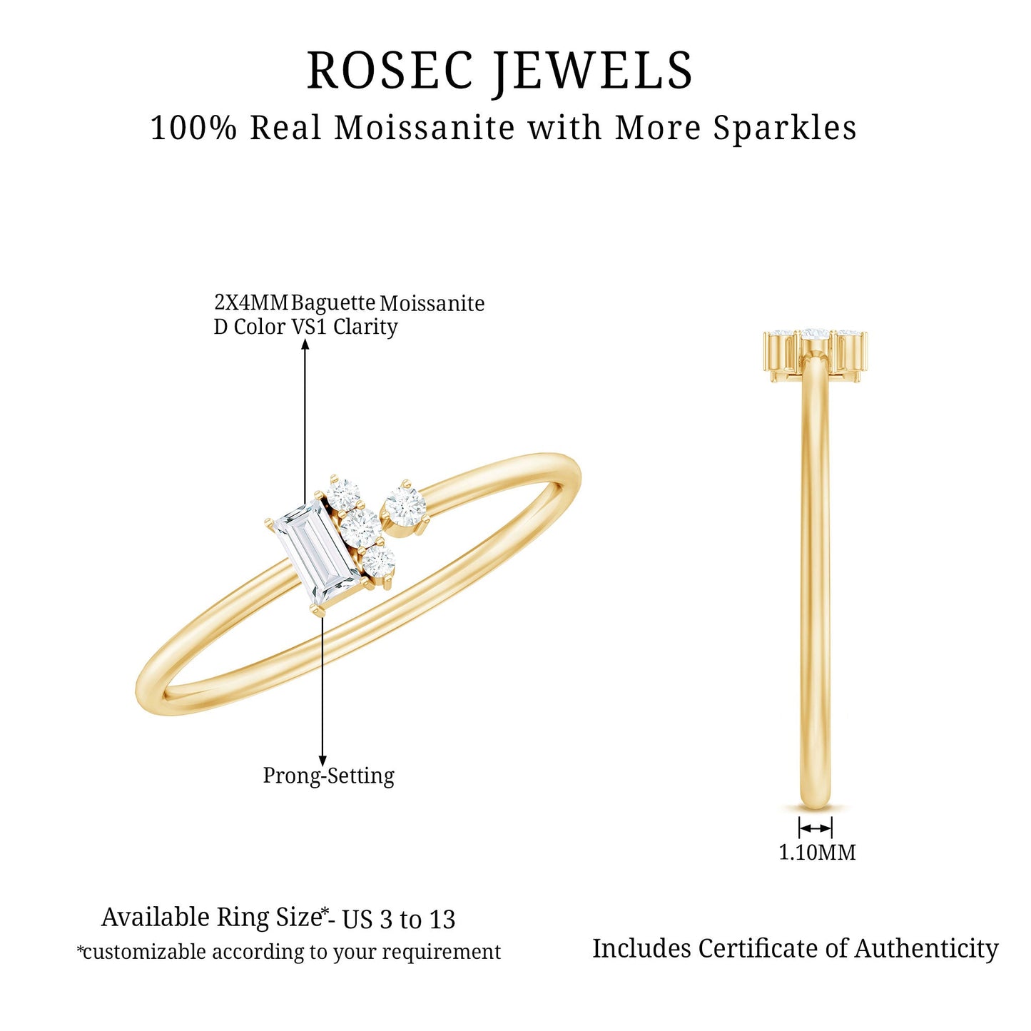 Dainty Promise Ring with Baguette and Round Moissanite