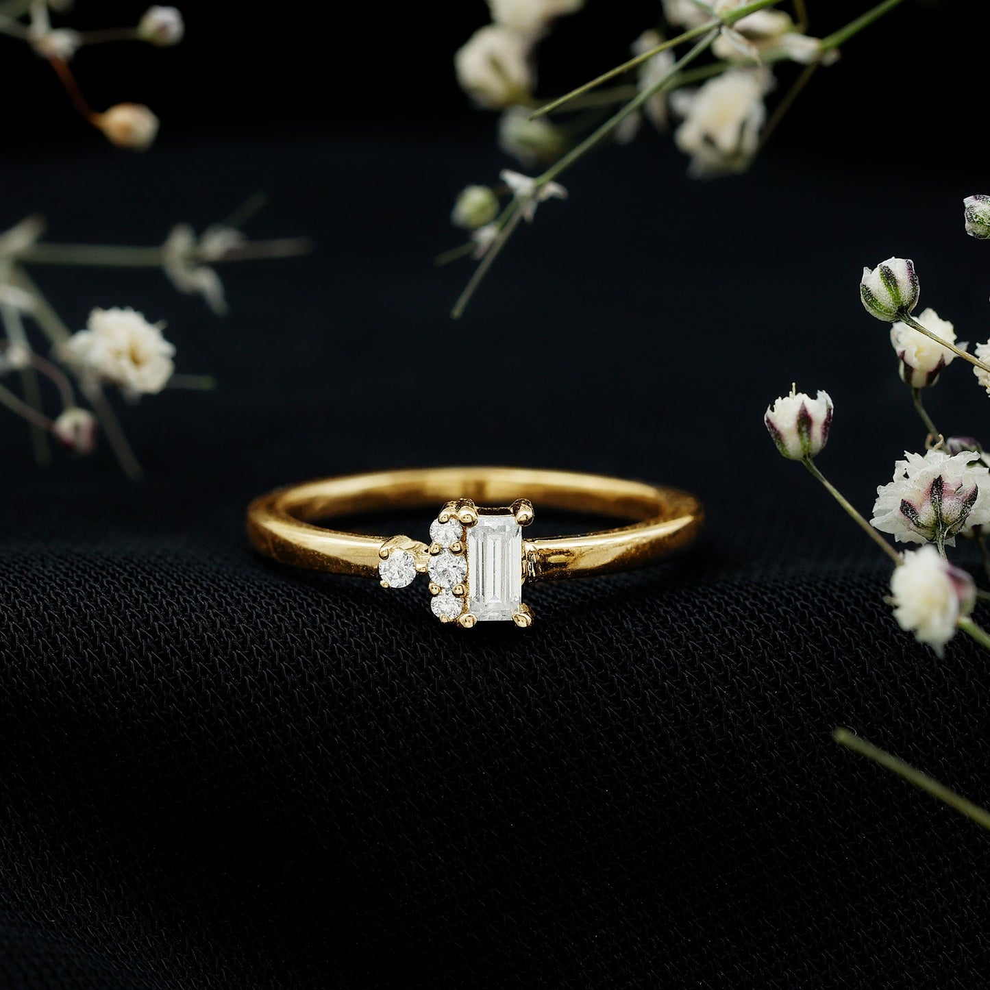 Dainty Promise Ring with Baguette and Round Moissanite