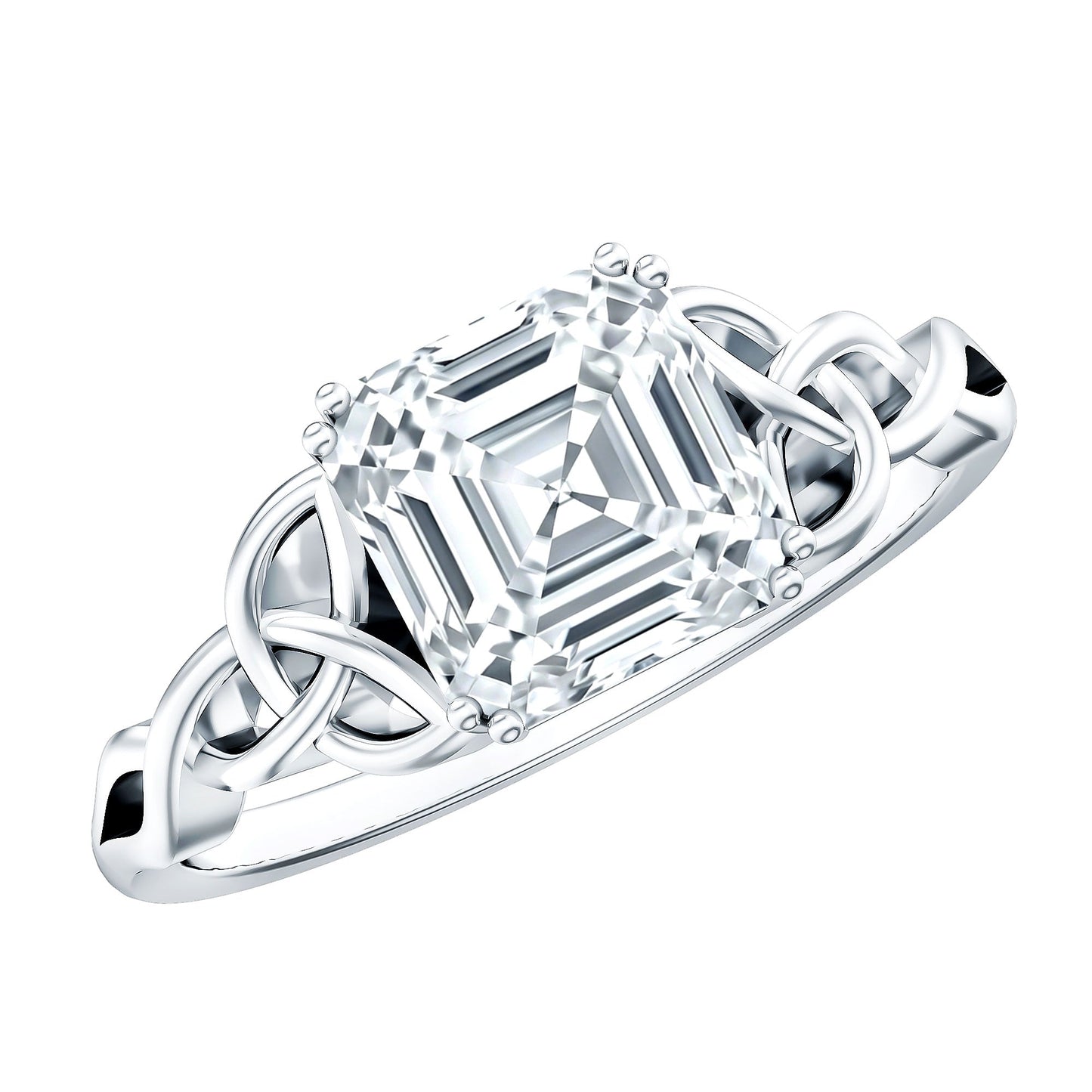 Asscher Cut 3 Carat Moissanite Celtic Knot Engagement Ring
