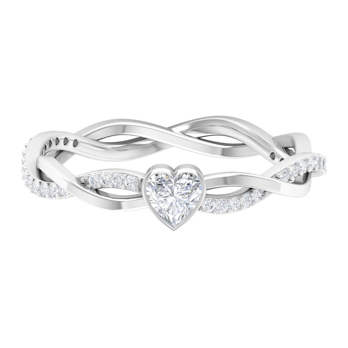 Certified Real Diamond Heart Promise Ring with Braided Shank
