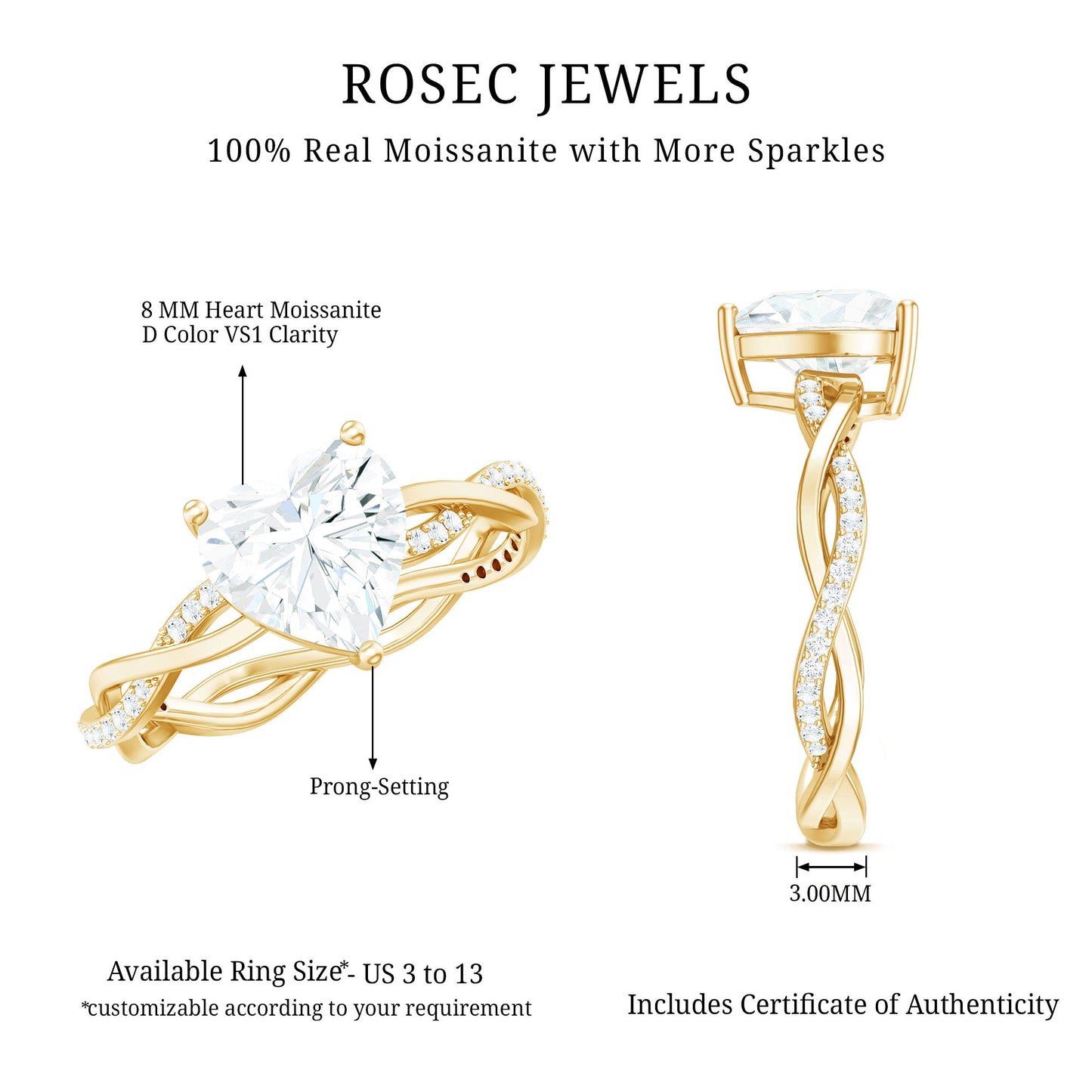 Solitaire Heart Shape Moissanite Braided Engagement Ring