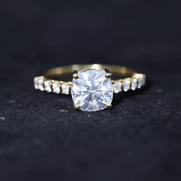 Solitaire Moissanite Cushion Cut Engagement Ring with Side Stones