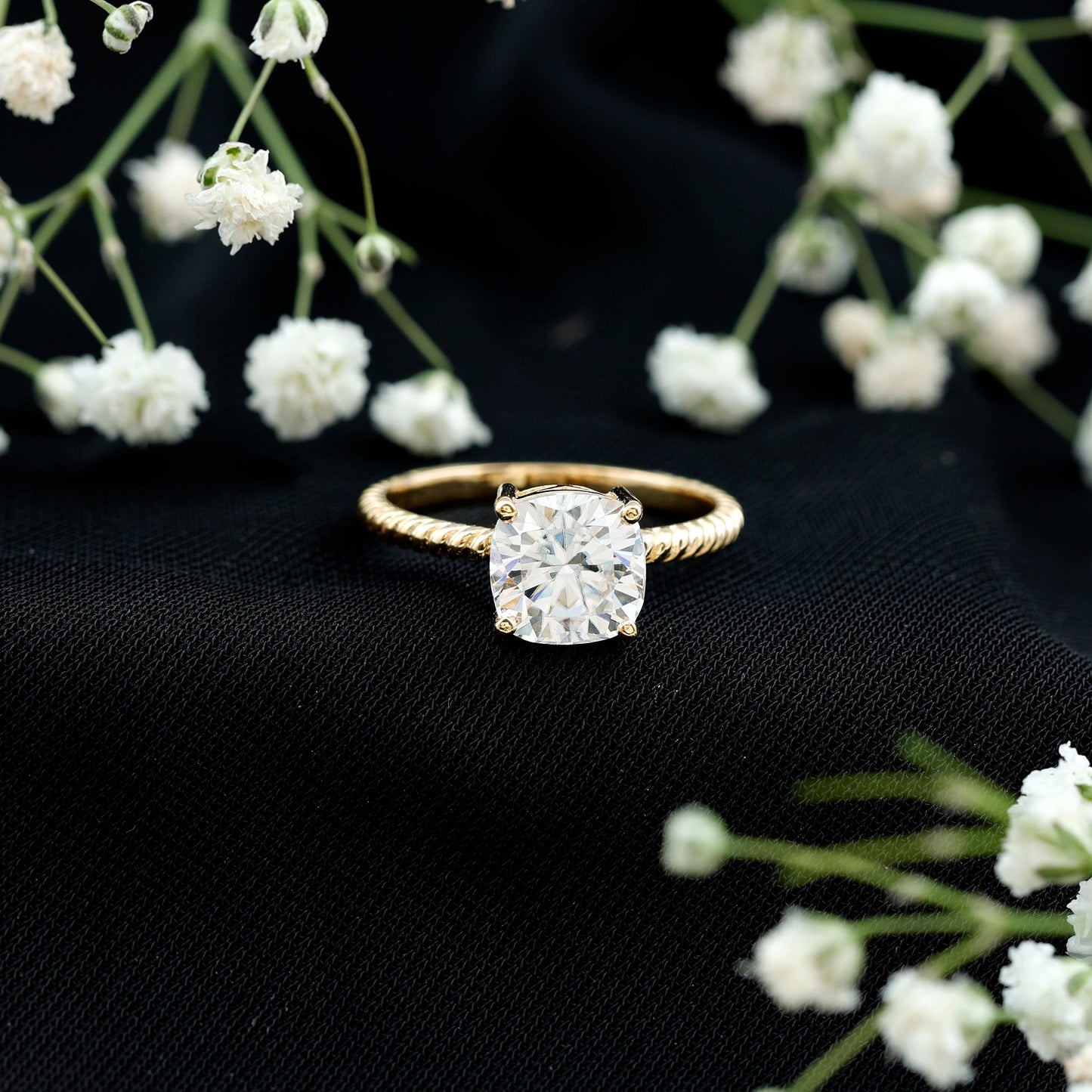 3 CT Certified Moissanite Cushion Cut Engagement Ring
