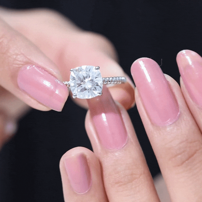 Cushion Cut Moissanite Solitaire Engagement Ring with Twisted Rope