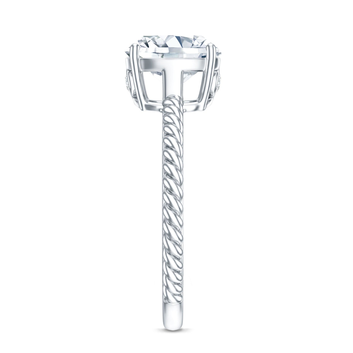 Cushion Cut Moissanite Solitaire Engagement Ring with Twisted Rope