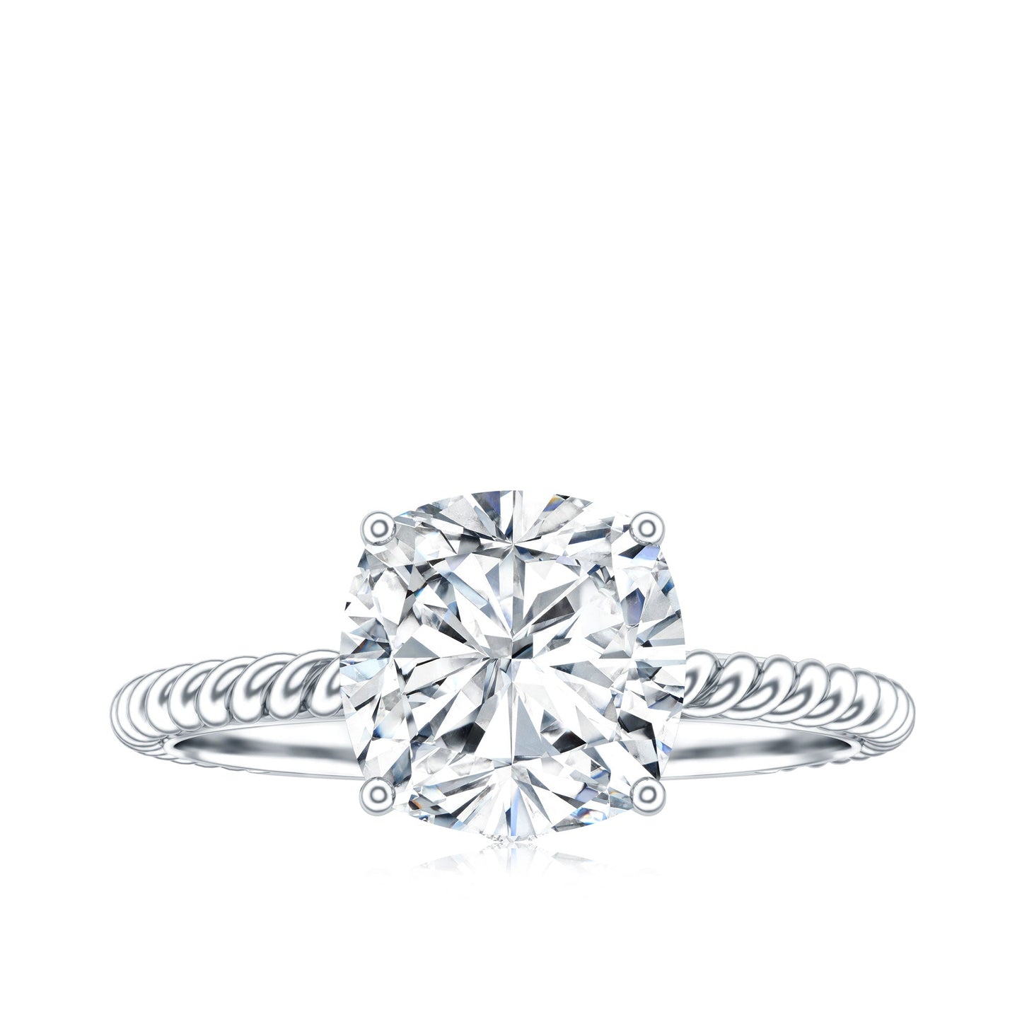 Cushion Cut Moissanite Solitaire Engagement Ring with Twisted Rope