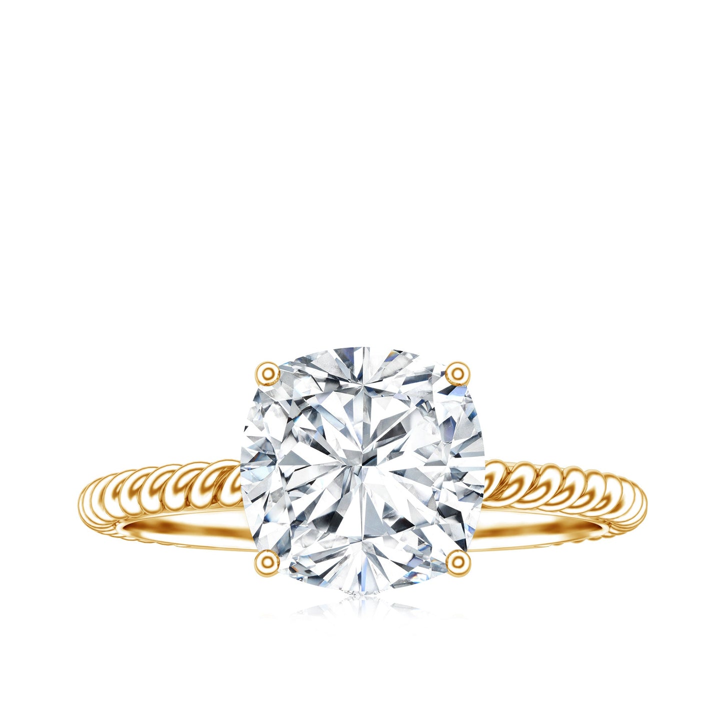 Cushion Cut Moissanite Solitaire Engagement Ring with Twisted Rope