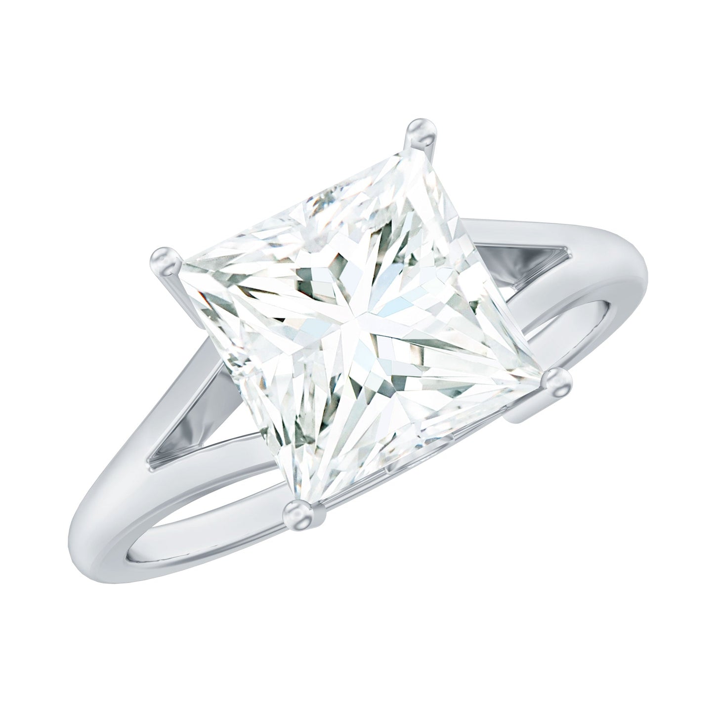 Certified 3 Carat Moissanite Princess Cut Engagement Ring with Split Shank