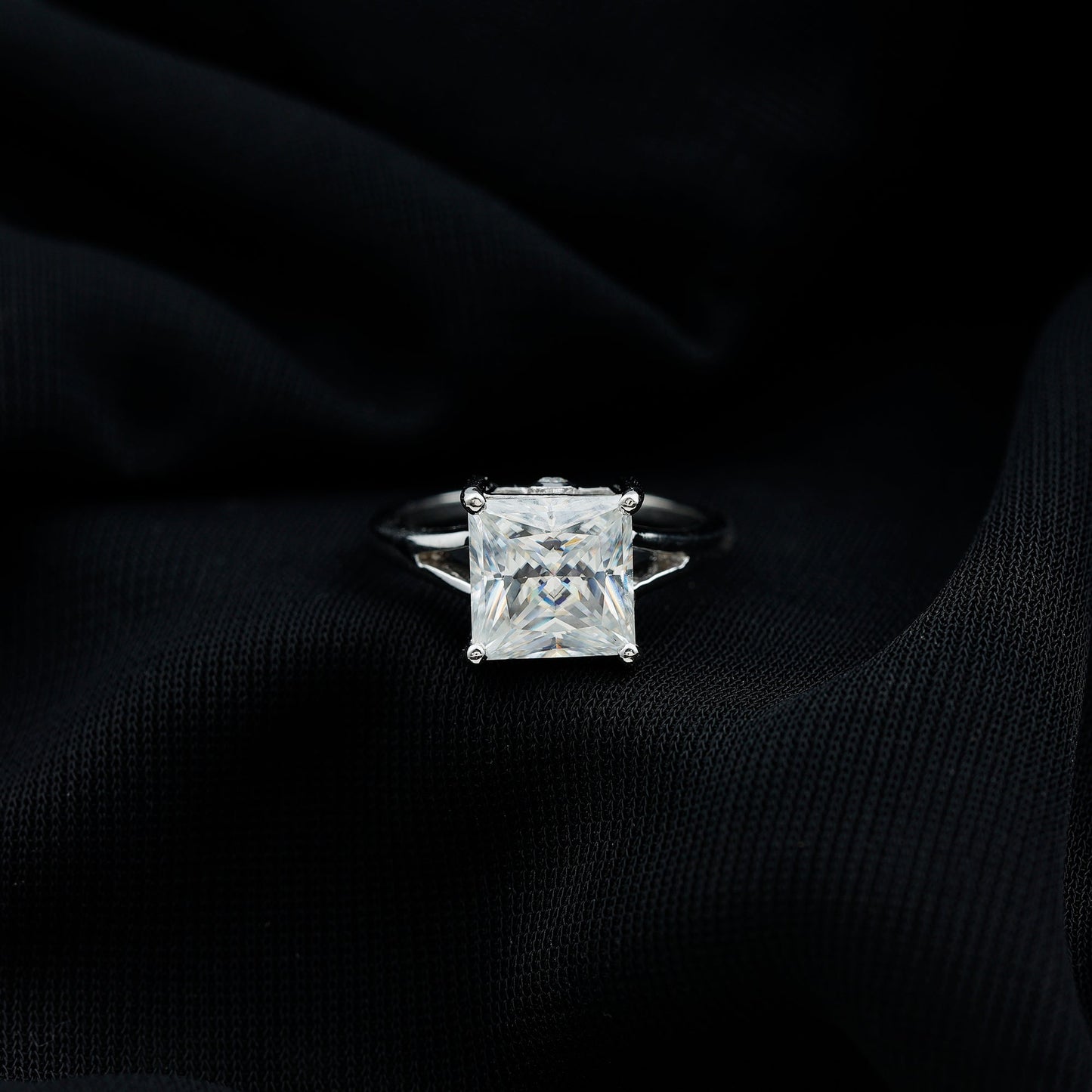 Certified 3 Carat Moissanite Princess Cut Engagement Ring with Split Shank