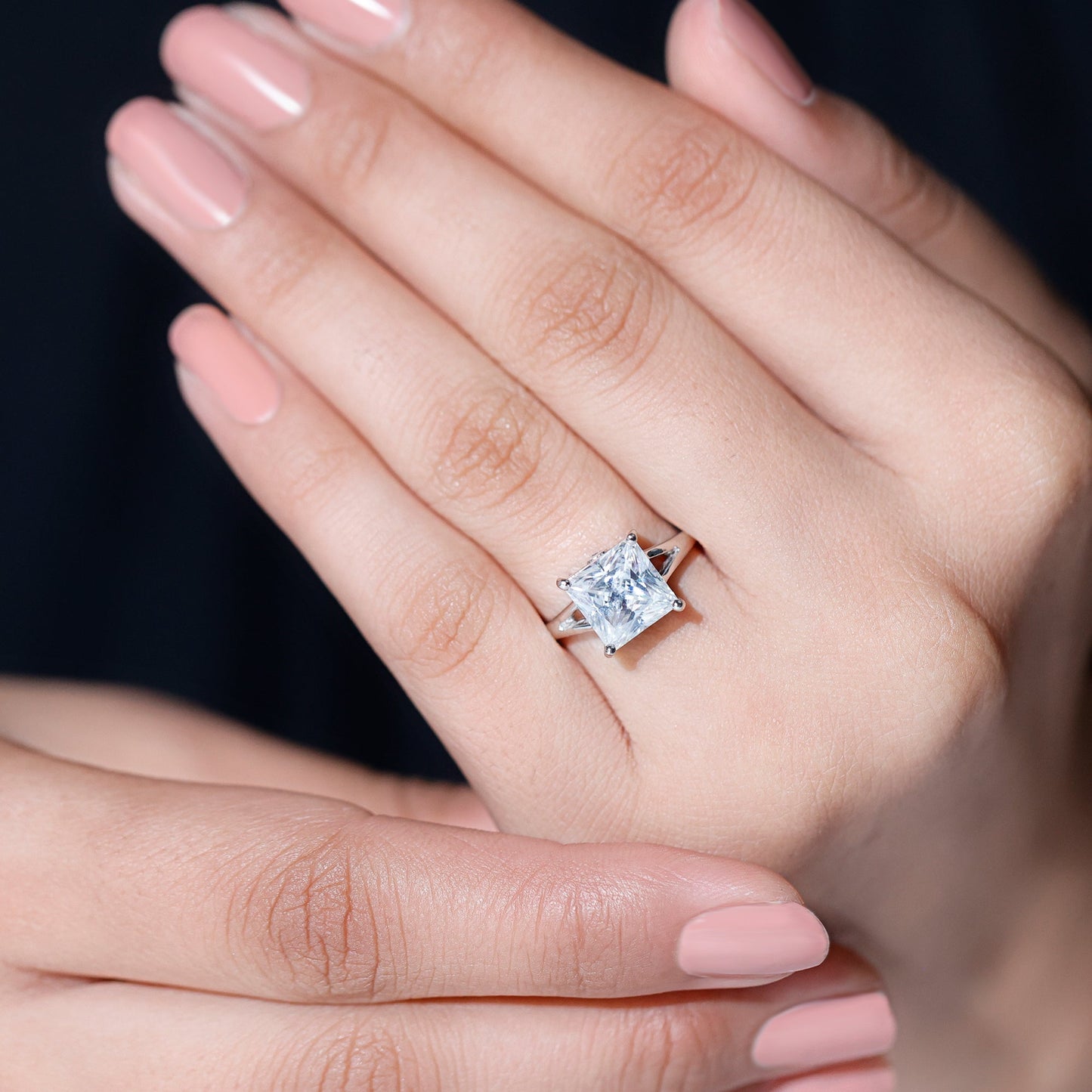 Certified 3 Carat Moissanite Princess Cut Engagement Ring with Split Shank