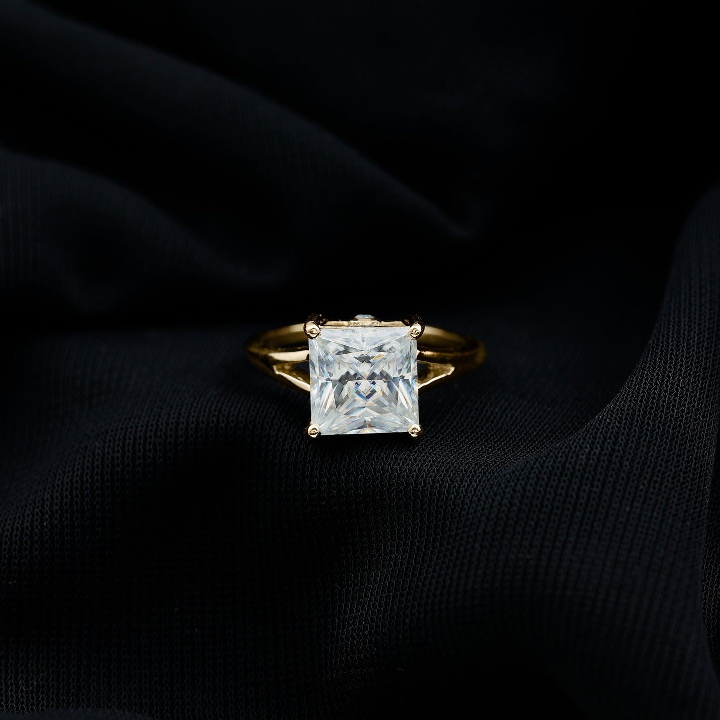 Certified 3 Carat Moissanite Princess Cut Engagement Ring with Split Shank