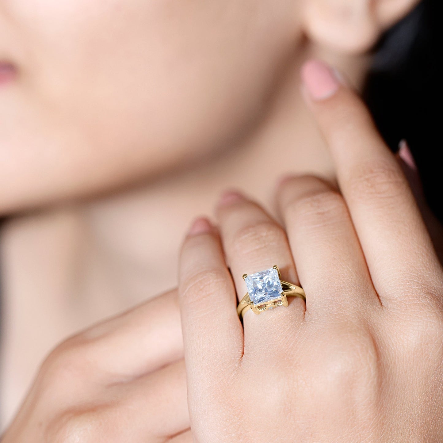 Certified 3 Carat Moissanite Princess Cut Engagement Ring with Split Shank