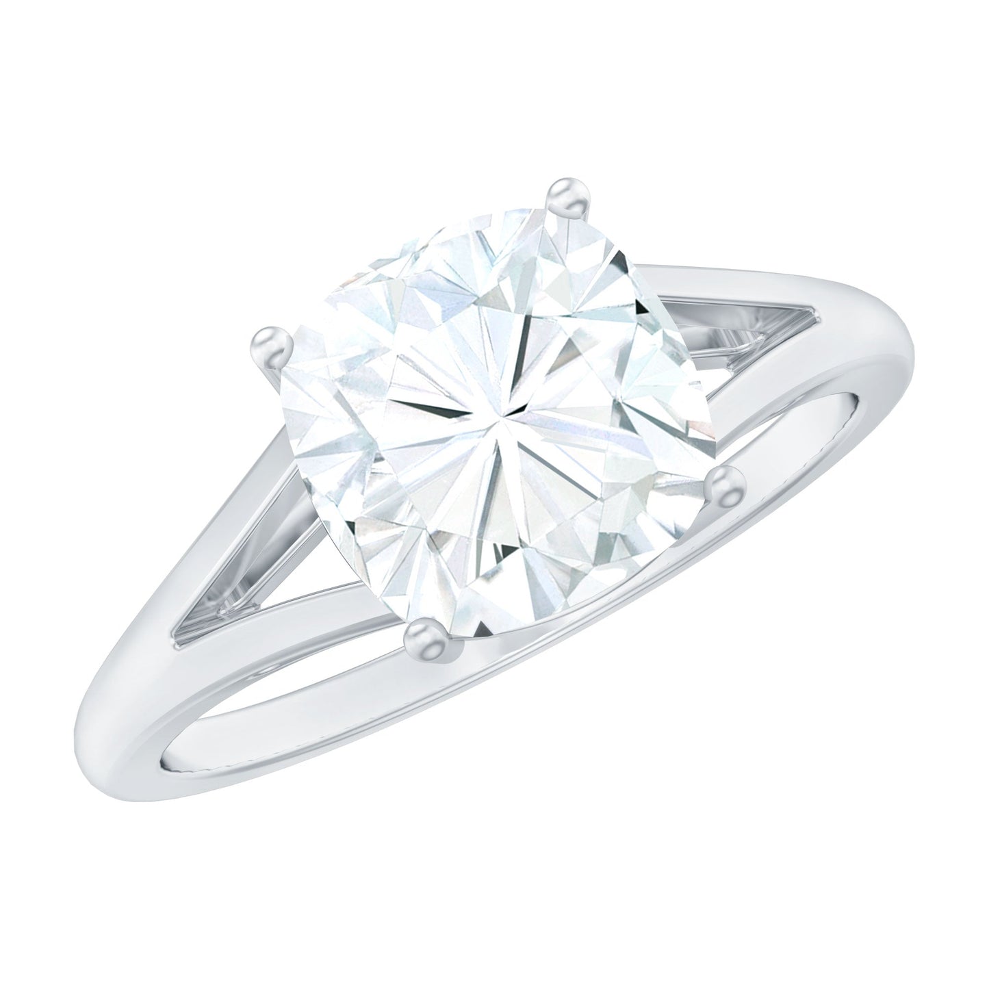 Cushion Cut Moissanite Engagement Ring With Split Shank