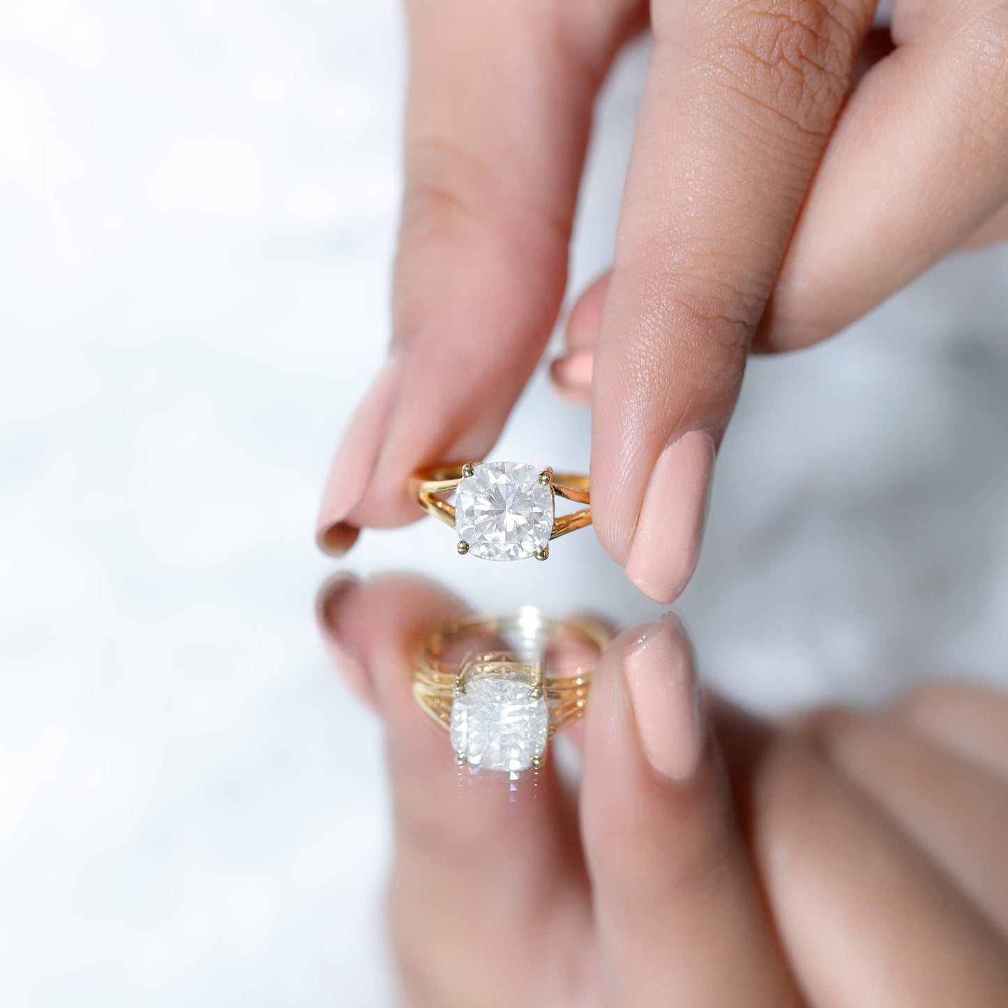 Cushion Cut Moissanite Engagement Ring With Split Shank