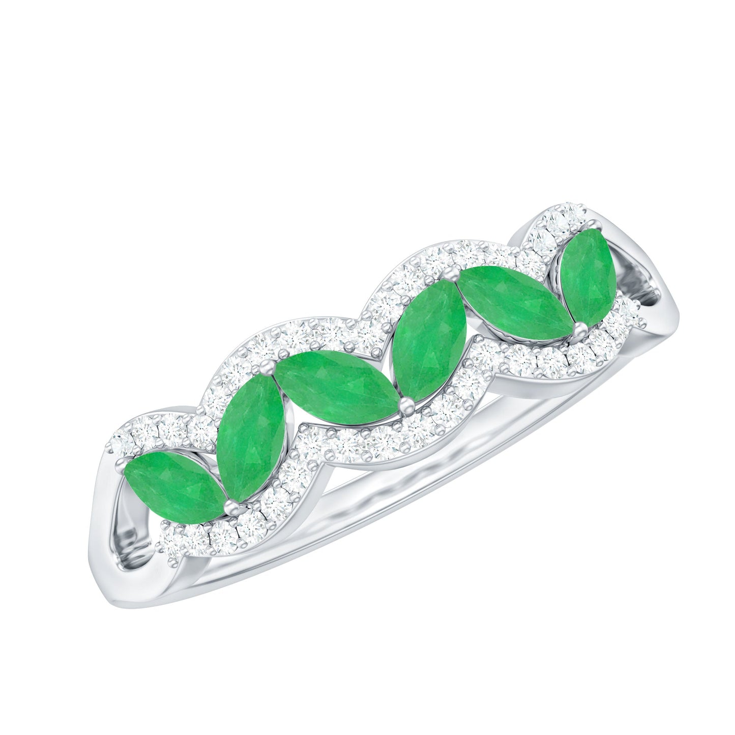 Natural Marquise Emerald Half Eternity Anniversary Ring with Diamond