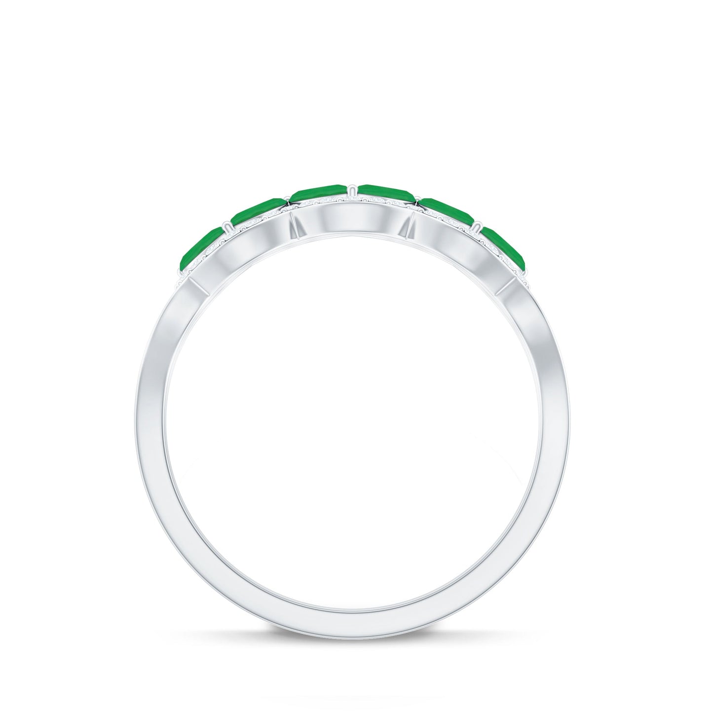Natural Marquise Emerald Half Eternity Anniversary Ring with Diamond