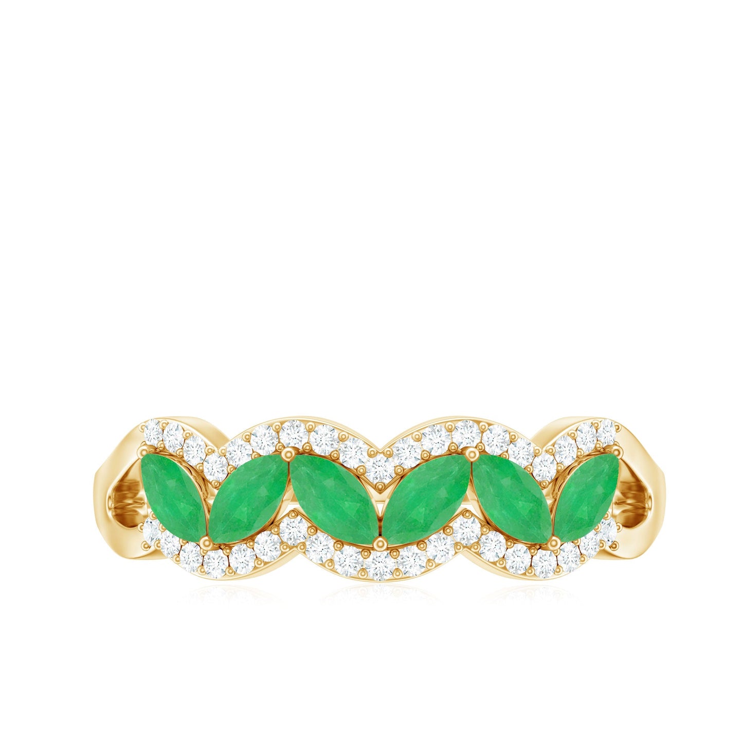 Natural Marquise Emerald Half Eternity Anniversary Ring with Diamond