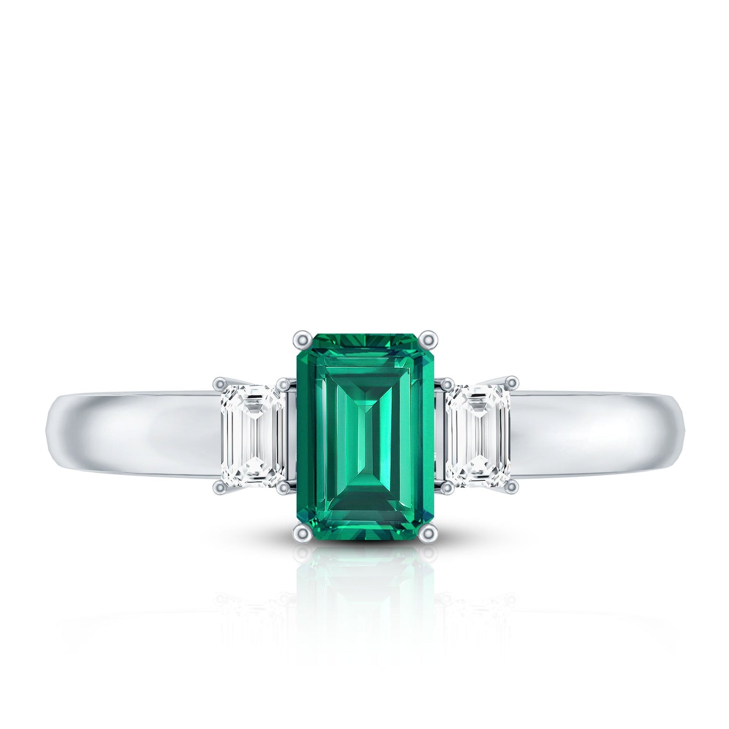 Emerald Cut Emerald and Diamond 3 Stone Promise Ring for Her