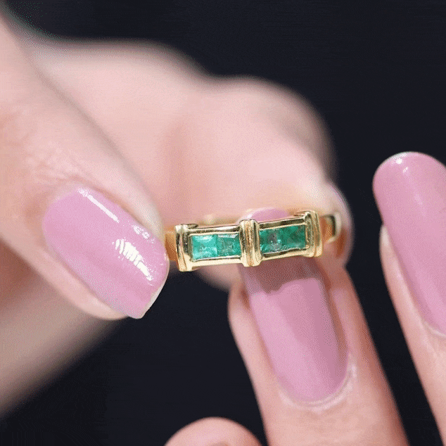 Princess Cut Real Emerald Band Ring in Channel Setting