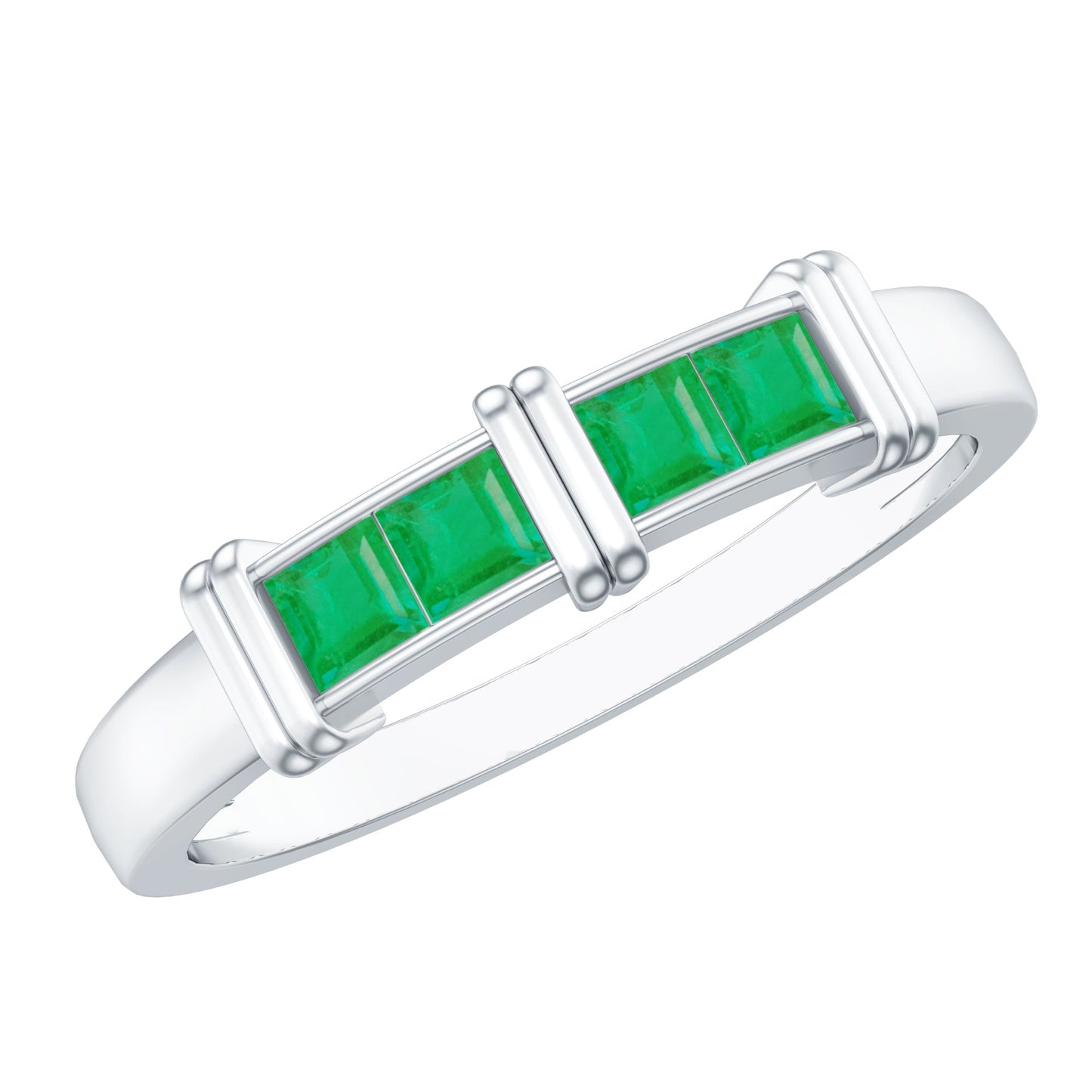Princess Cut Real Emerald Band Ring in Channel Setting