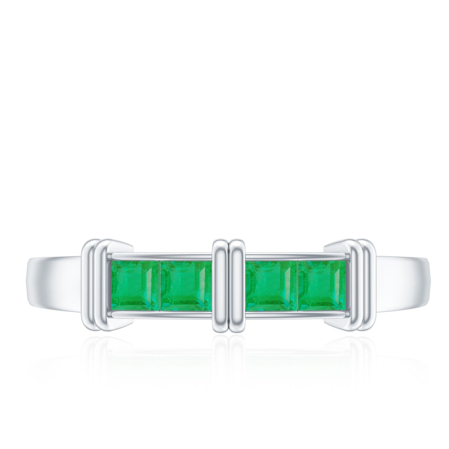 Princess Cut Real Emerald Band Ring in Channel Setting